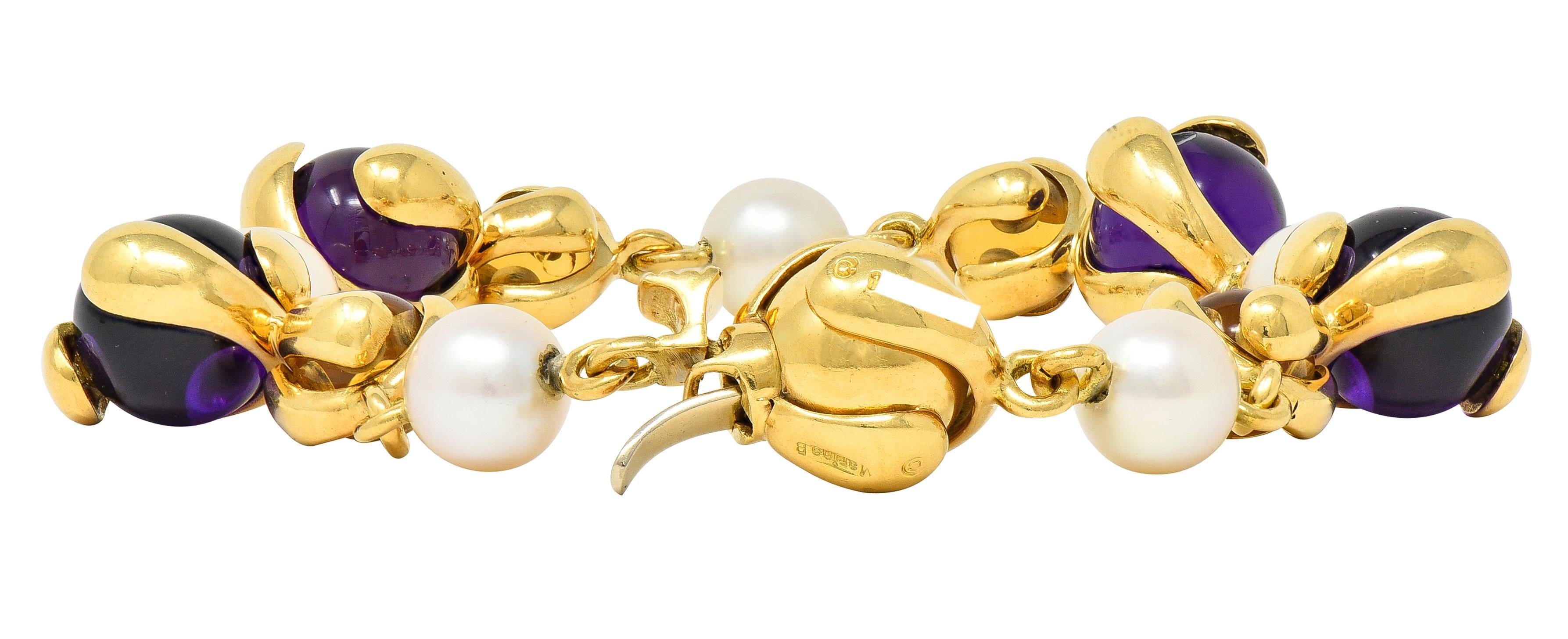 Marina B. 2000's Amethyst Pearl Citrine 18K Yellow Gold Cardan Bead Bracelet