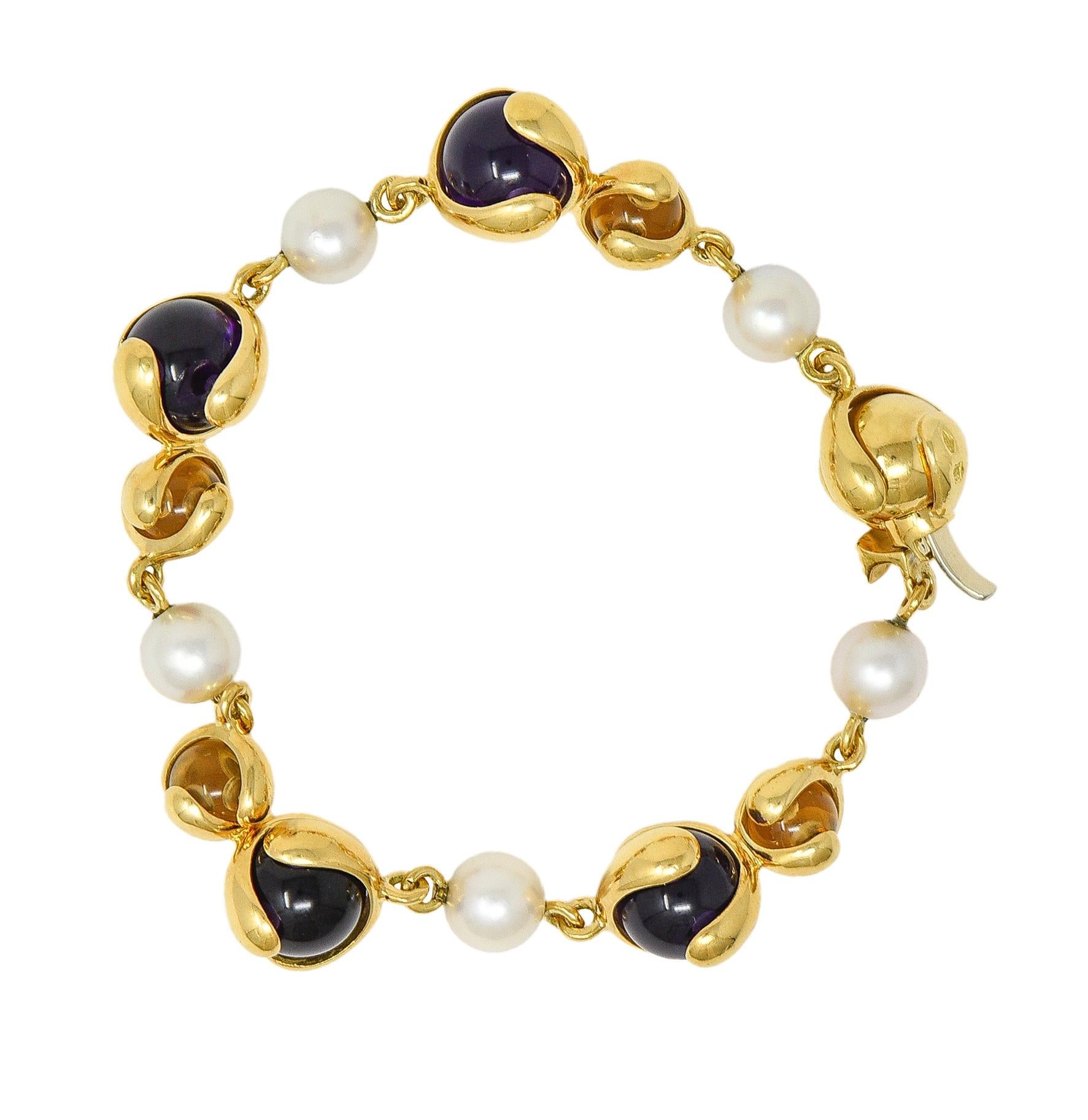 Marina B. 2000's Amethyst Pearl Citrine 18K Yellow Gold Cardan Bead Bracelet