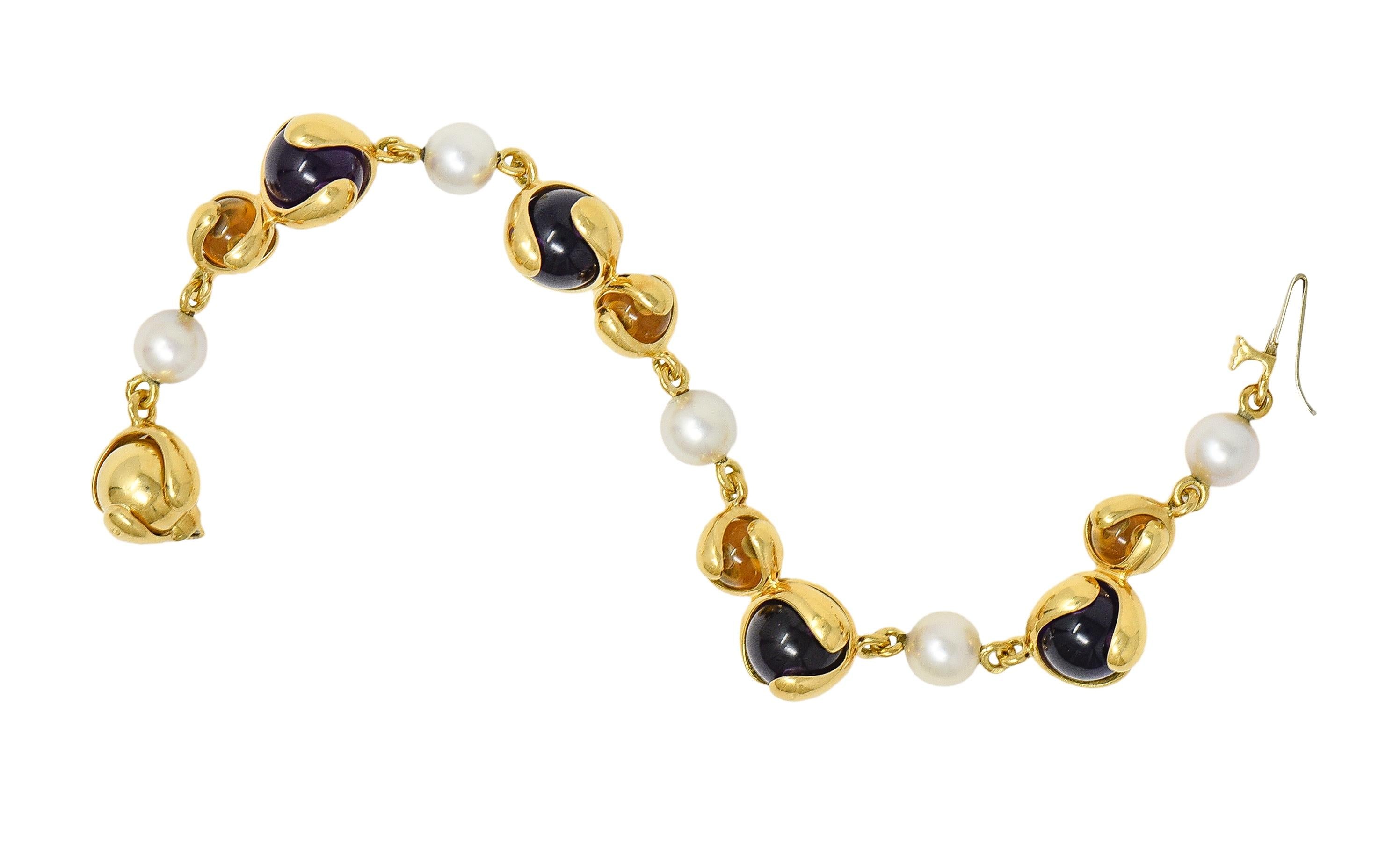 Marina B. 2000's Amethyst Pearl Citrine 18K Yellow Gold Cardan Bead Bracelet