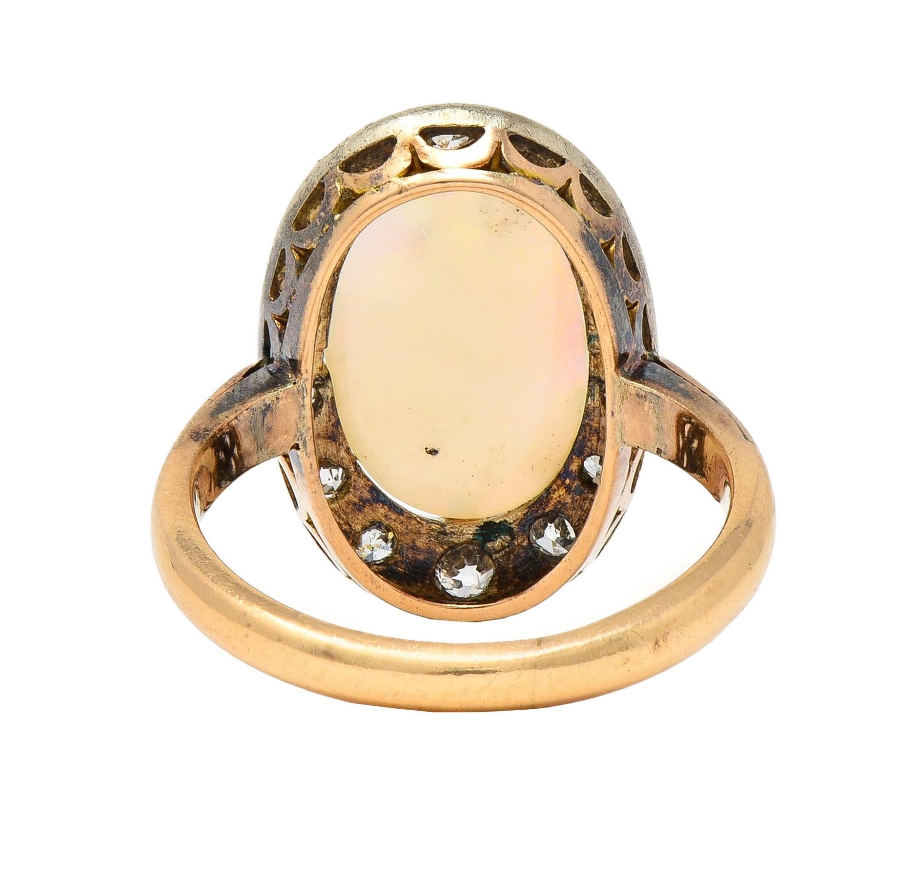 Victorian Opal Diamond 18 Karat Yellow Gold Antique Halo Ring