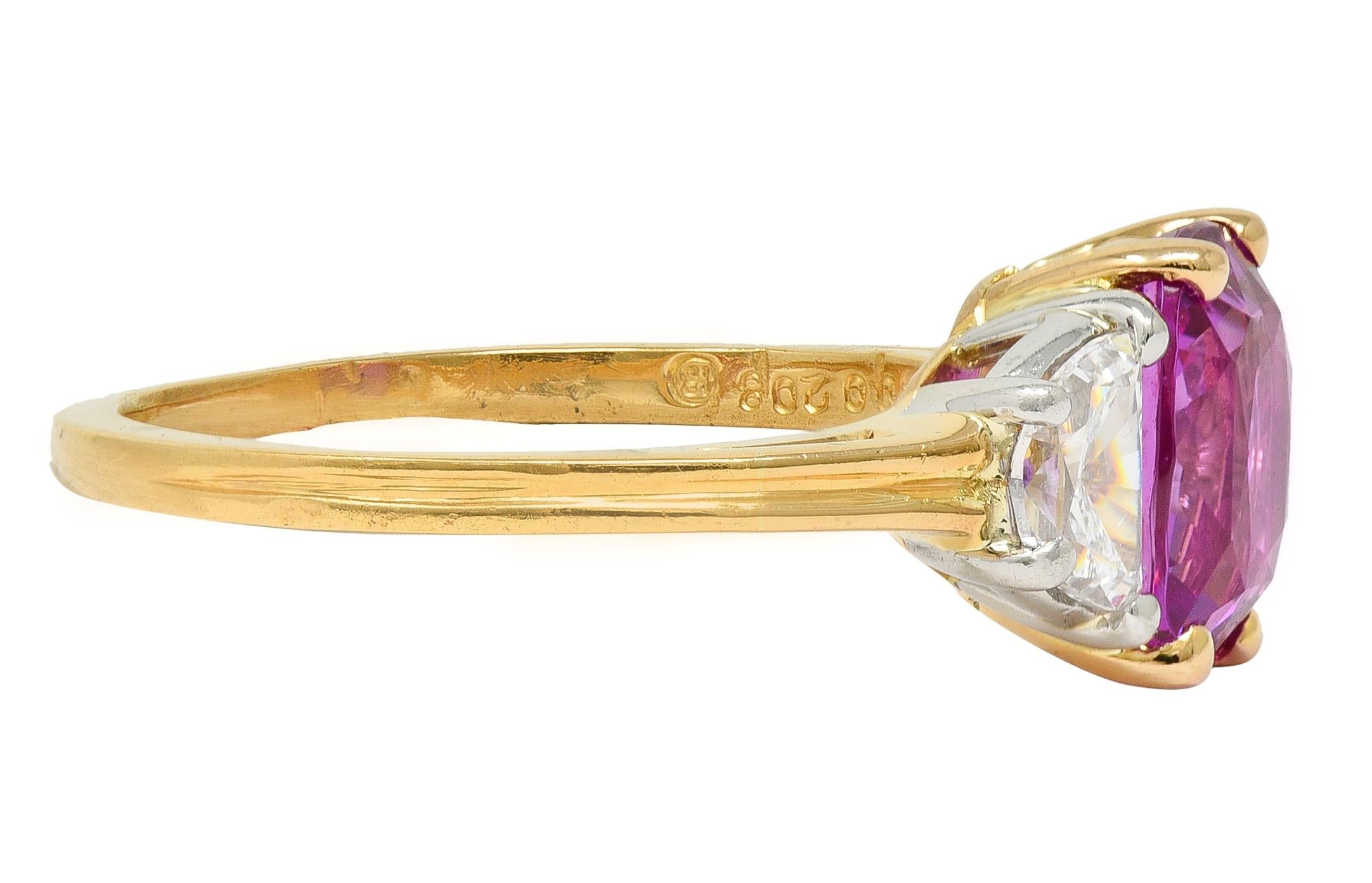 Oscar Heyman 1980's 3.30 CTW Pink Sapphire Diamond Platinum 18K Gold Ring GIA