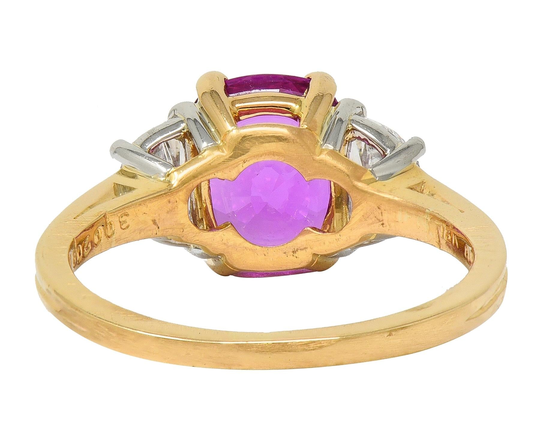 Oscar Heyman 1980's 3.30 CTW Pink Sapphire Diamond Platinum 18K Gold Ring GIA