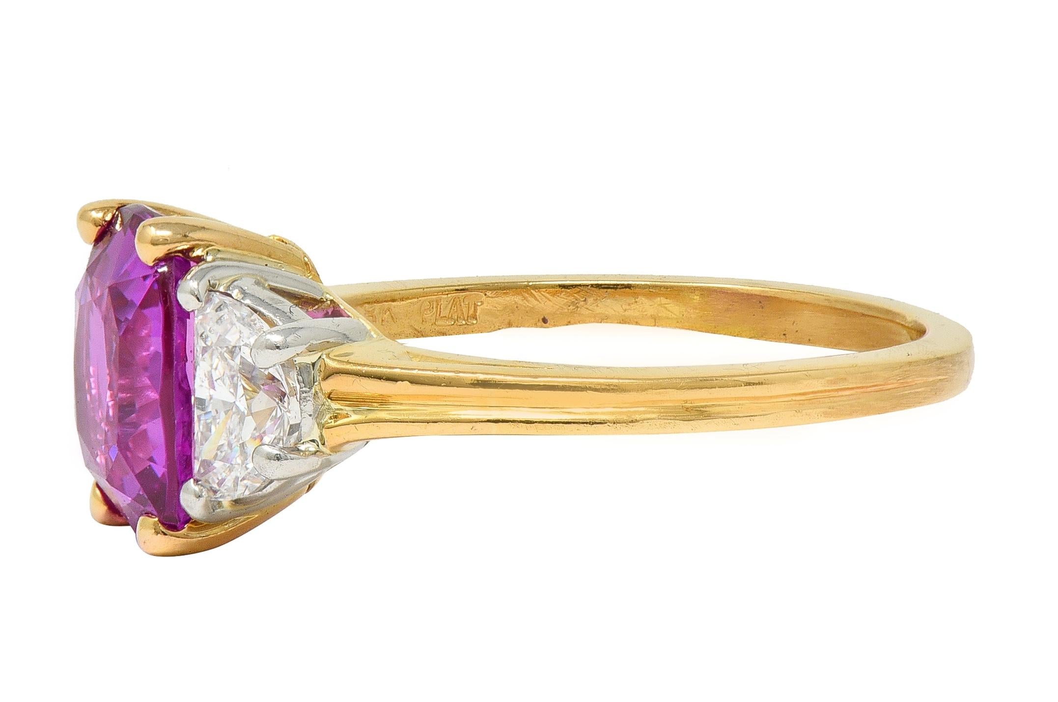 Oscar Heyman 1980's 3.30 CTW Pink Sapphire Diamond Platinum 18K Gold Ring GIA