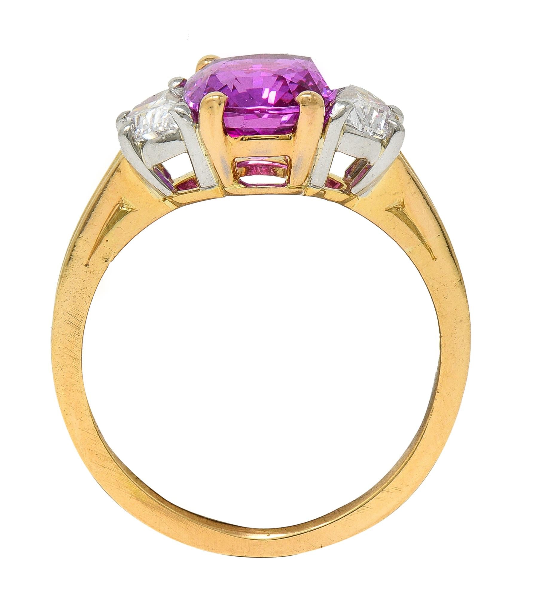Oscar Heyman 1980's 3.30 CTW Pink Sapphire Diamond Platinum 18K Gold Ring GIA