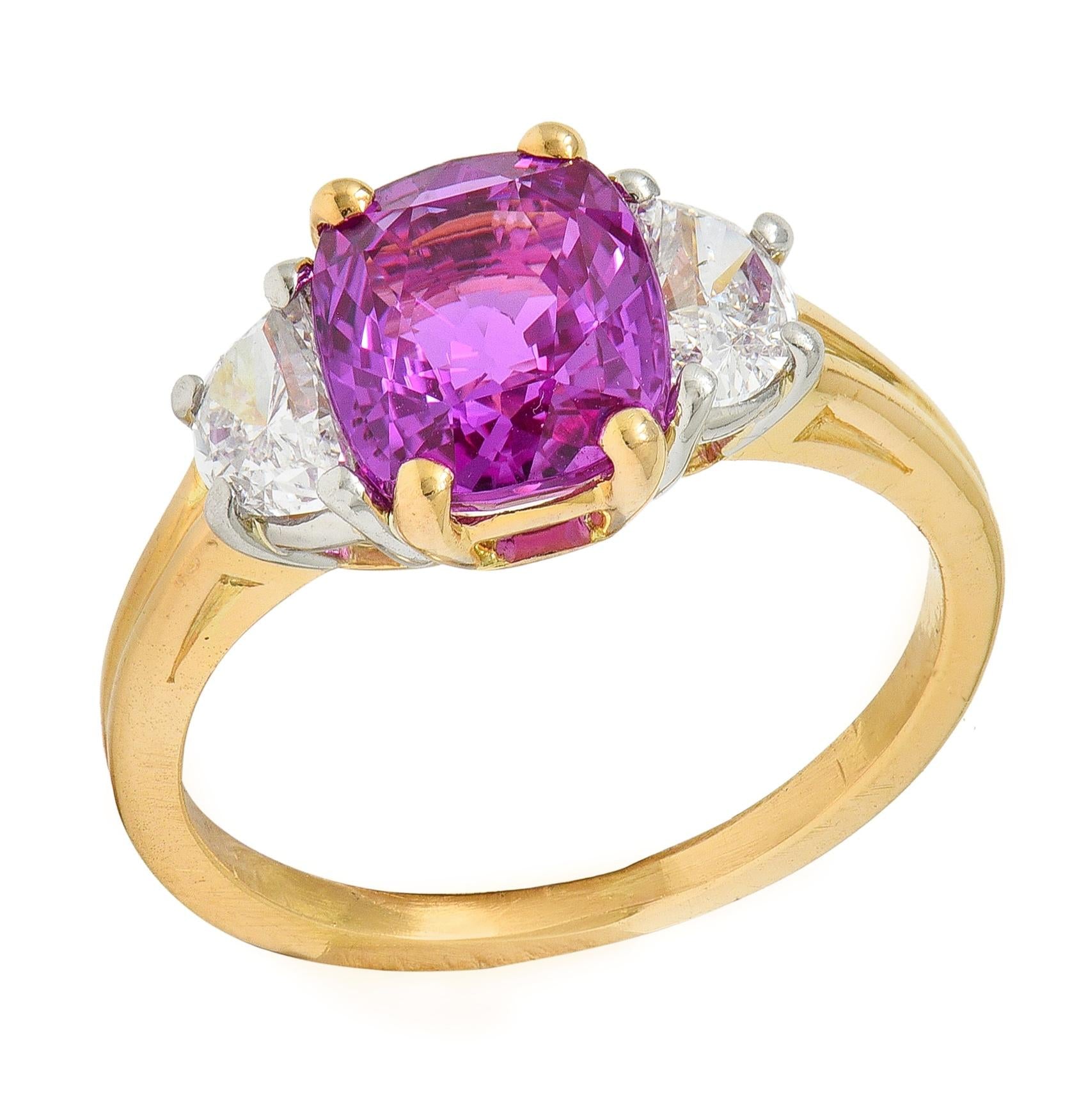 Oscar Heyman 1980's 3.30 CTW Pink Sapphire Diamond Platinum 18K Gold Ring GIA
