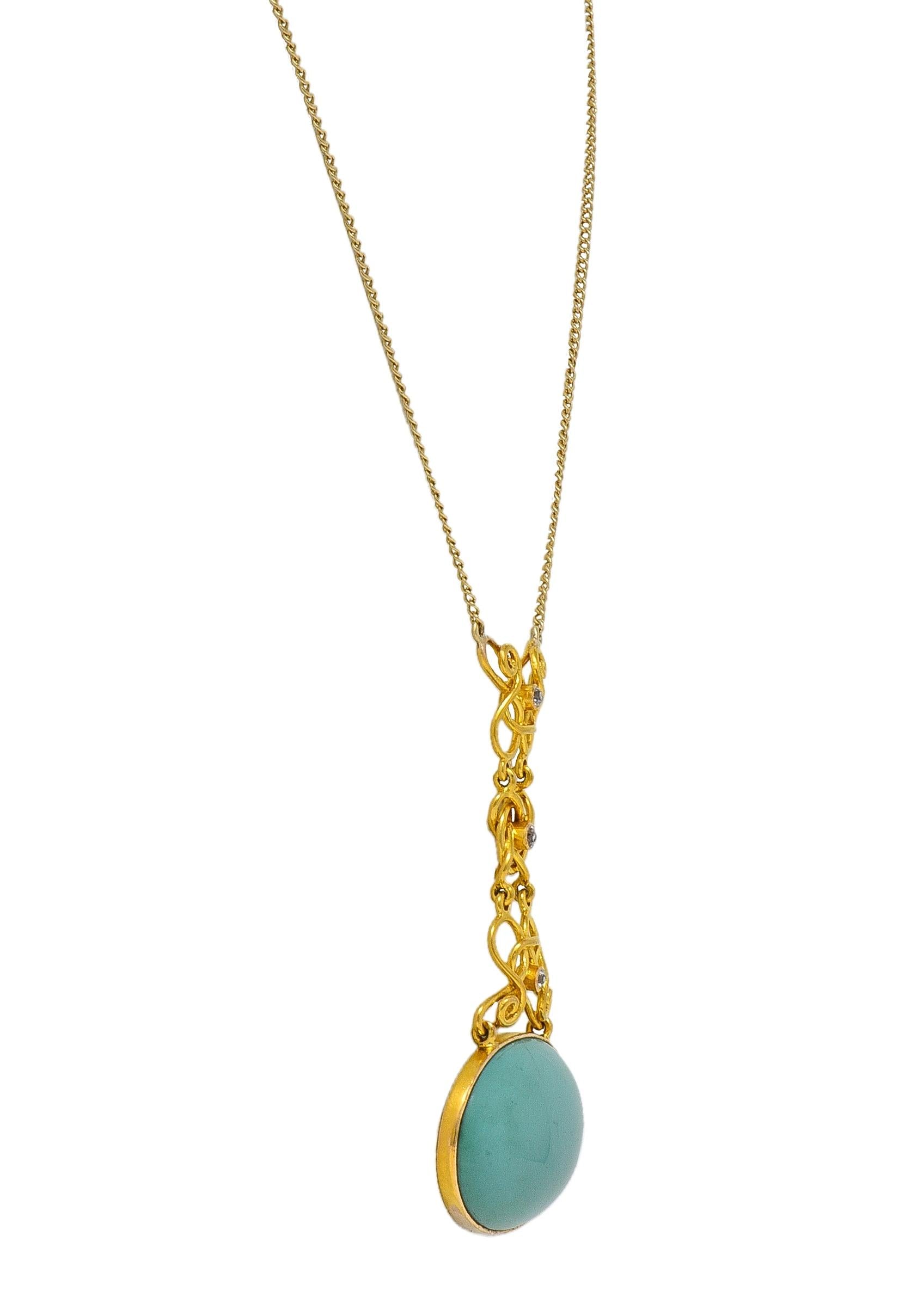 Art Nouveau Diamond Turquoise 14 Karat Gold Antique Station Chain Necklace