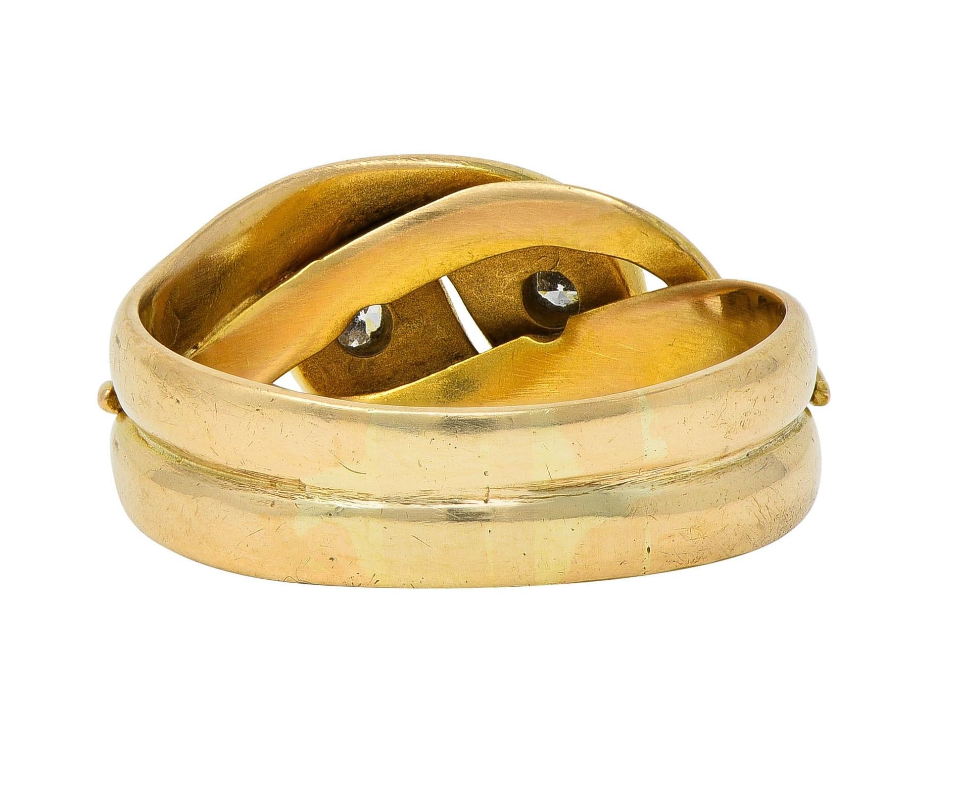Victorian Diamond 14 Karat Yellow Gold Antique Lovers Knot Unisex Snake Ring