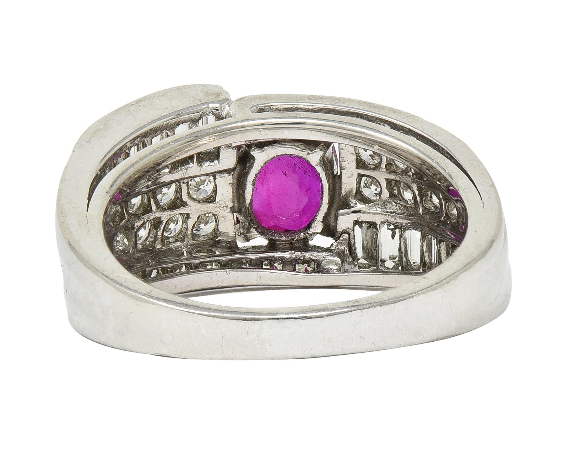 Vintage 2.25 CTW No Heat Ruby Diamond Platinum Wide Band Ring GIA
