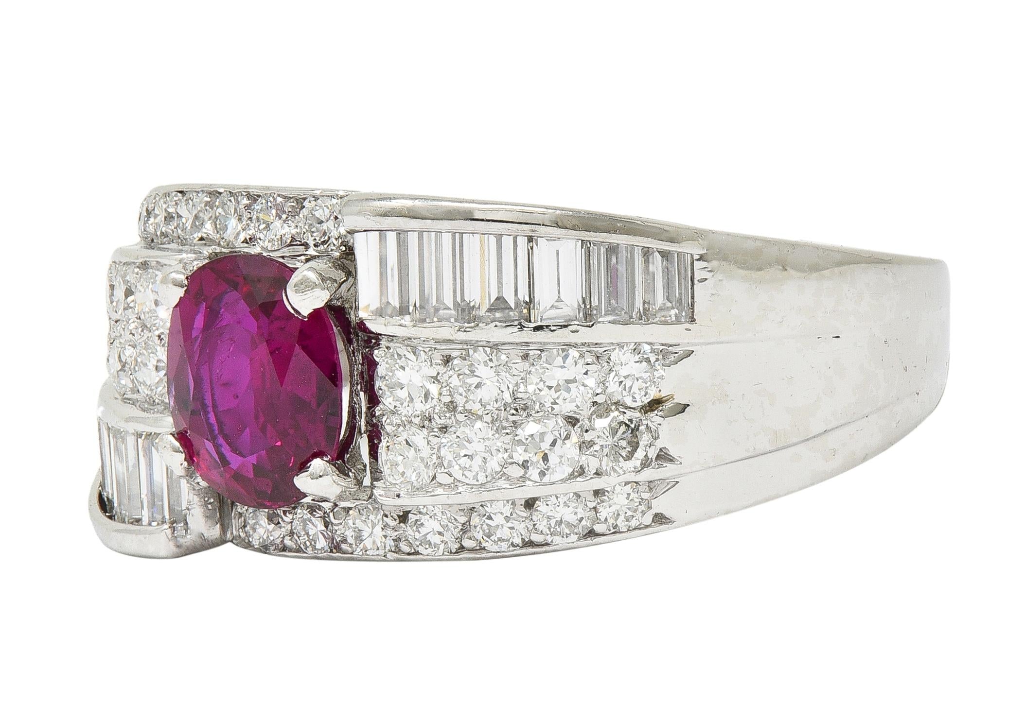 Vintage 2.25 CTW No Heat Ruby Diamond Platinum Wide Band Ring GIA