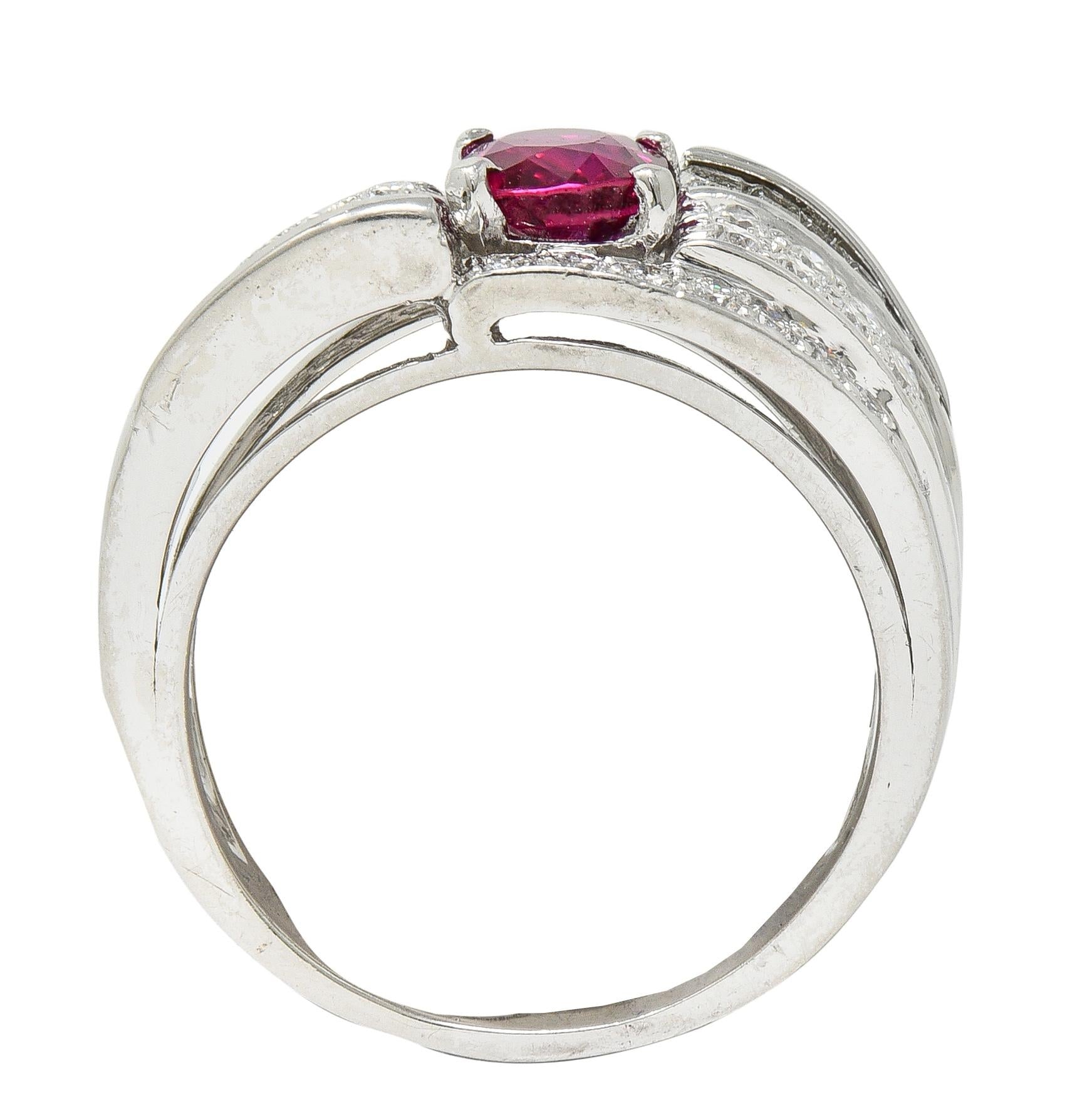 Vintage 2.25 CTW No Heat Ruby Diamond Platinum Wide Band Ring GIA