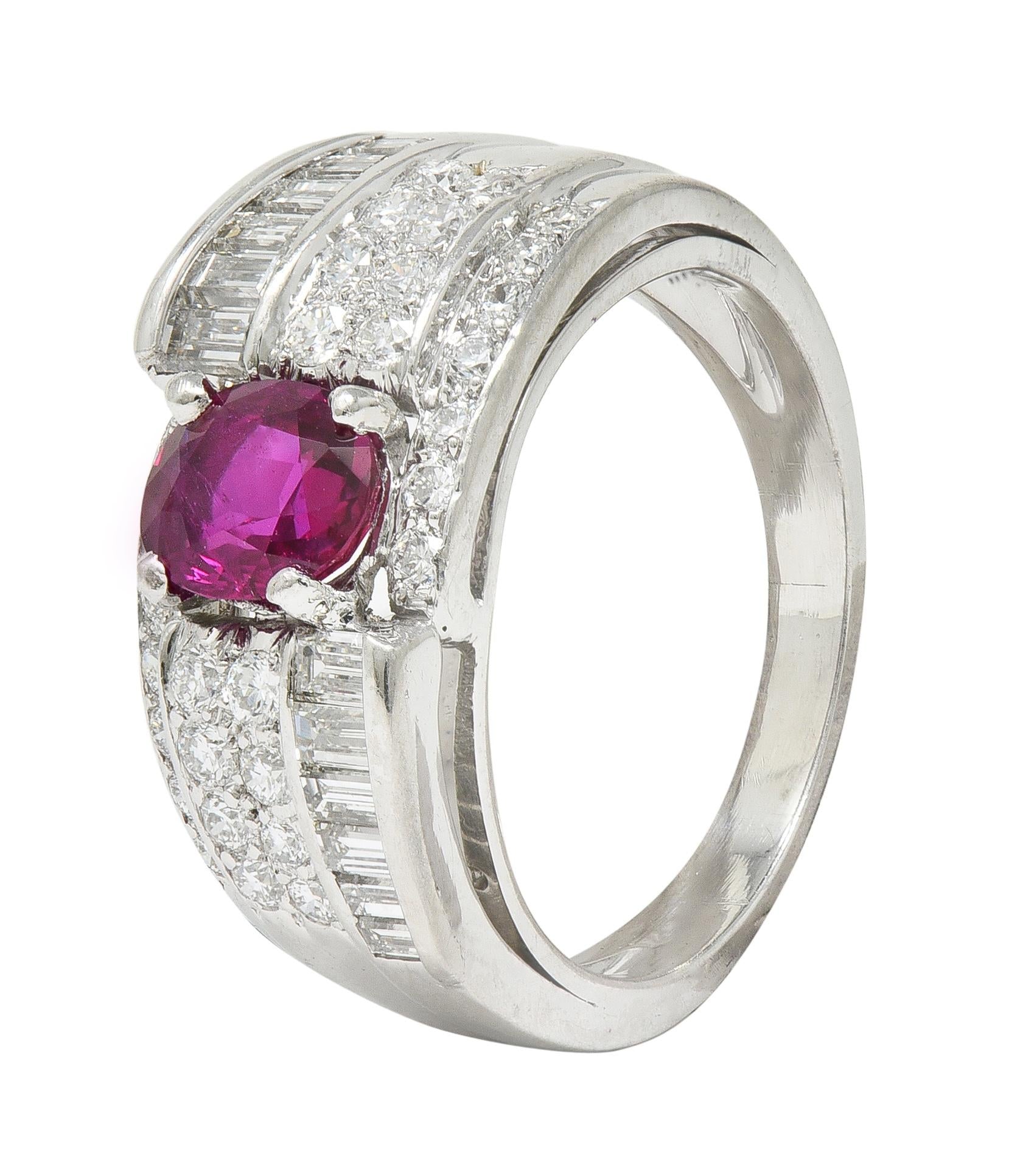 Vintage 2.25 CTW No Heat Ruby Diamond Platinum Wide Band Ring GIA