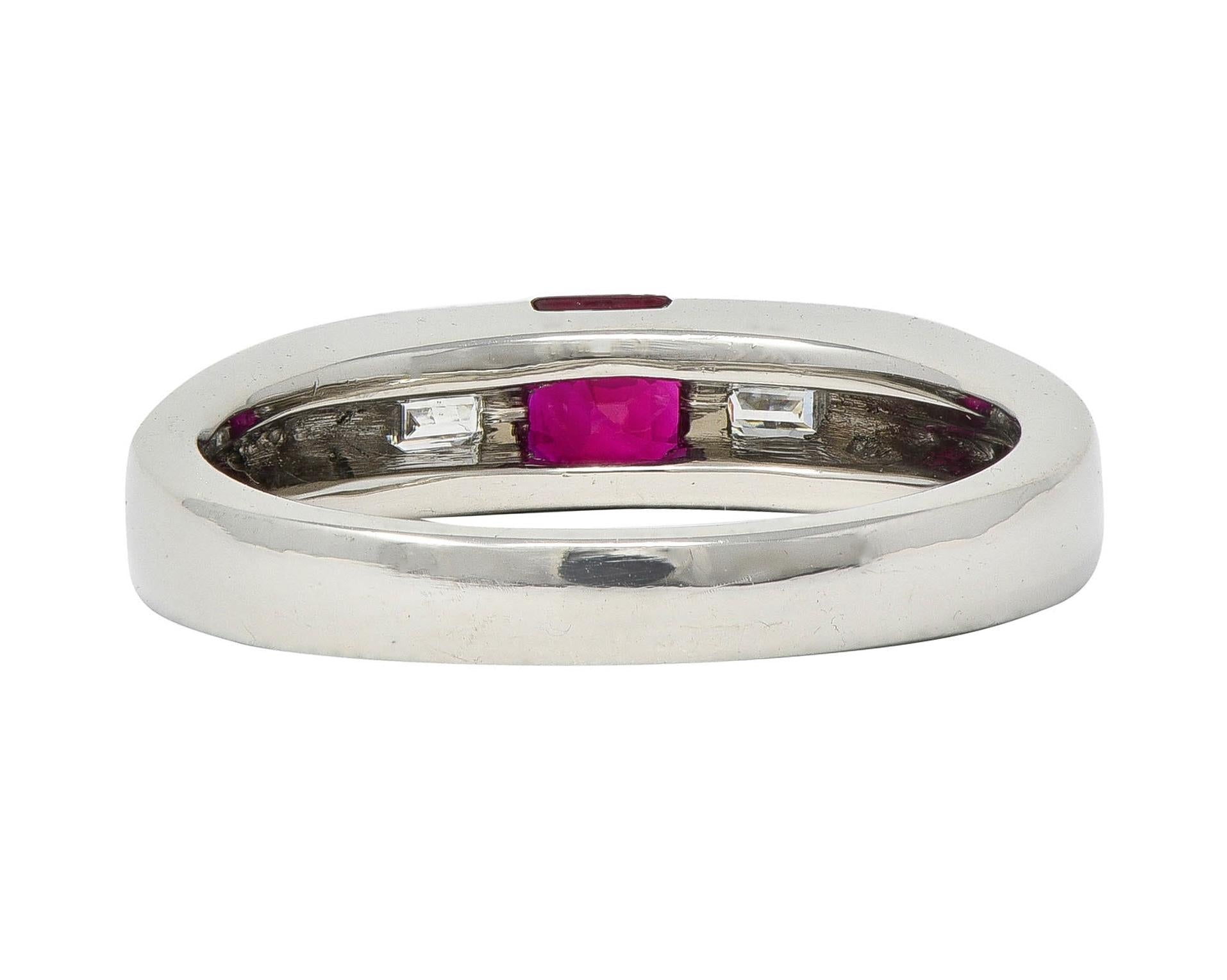 Contemporary 0.82 CTW Ruby Diamond Platinum Three Stone Ring