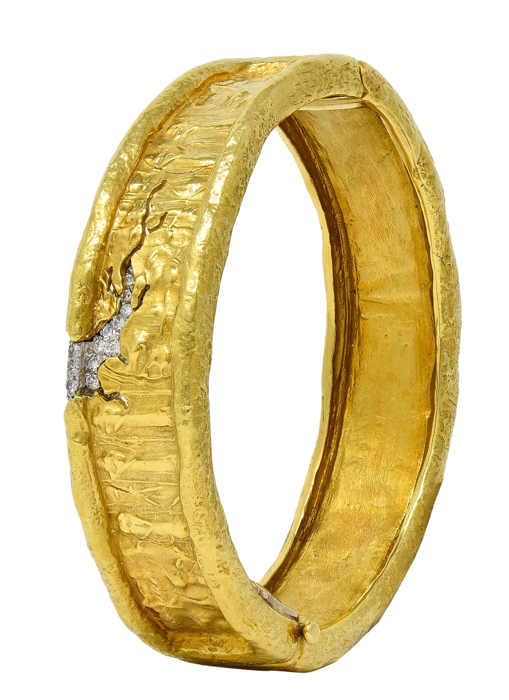 SeidenGang 1990's Diamond Platinum 18K Gold Vintage Egyptian Bangle Bracelet