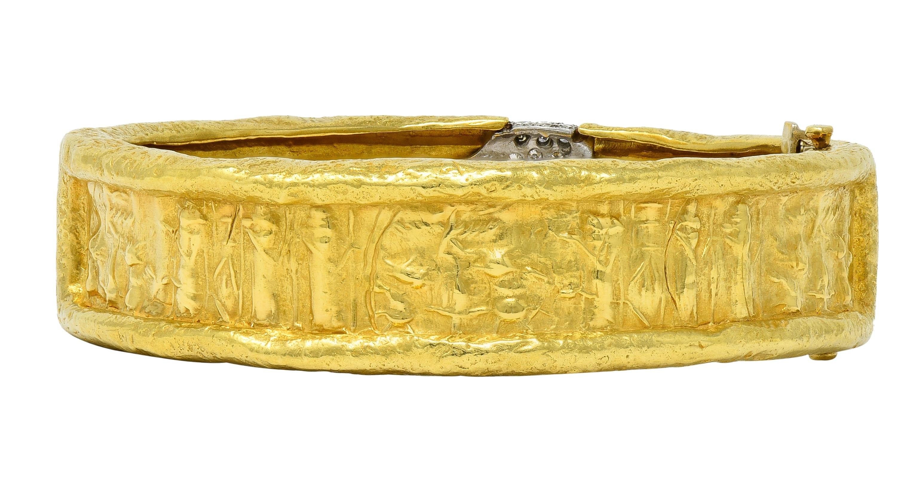 SeidenGang 1990's Diamond Platinum 18K Gold Vintage Egyptian Bangle Bracelet
