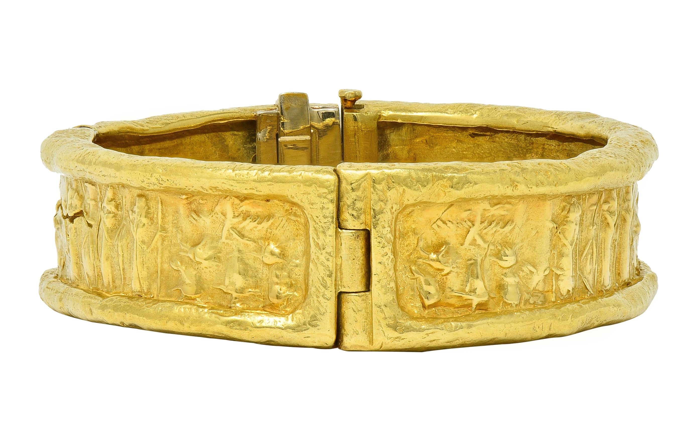 SeidenGang 1990's Diamond Platinum 18K Gold Vintage Egyptian Bangle Bracelet