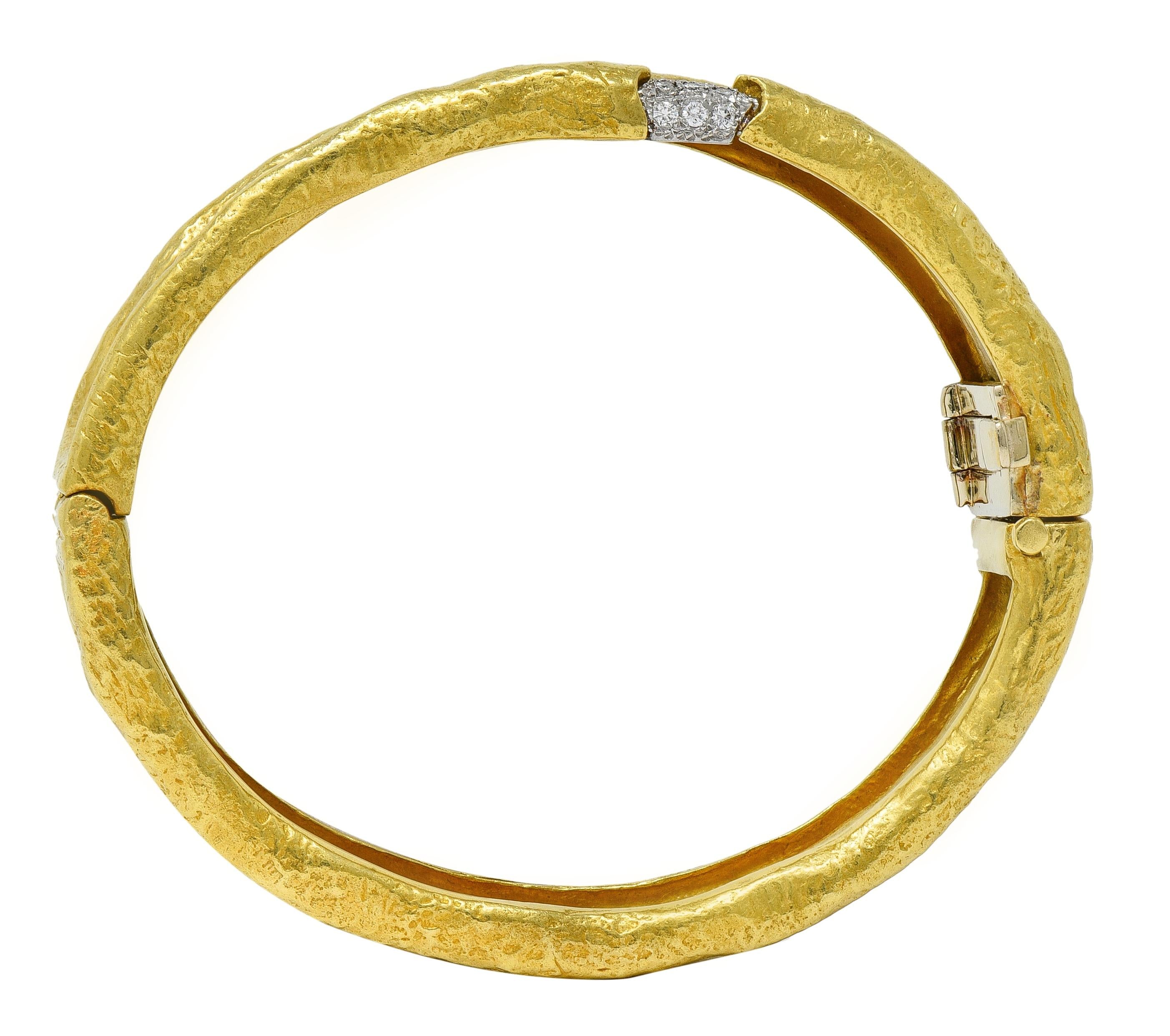 SeidenGang 1990's Diamond Platinum 18K Gold Vintage Egyptian Bangle Bracelet