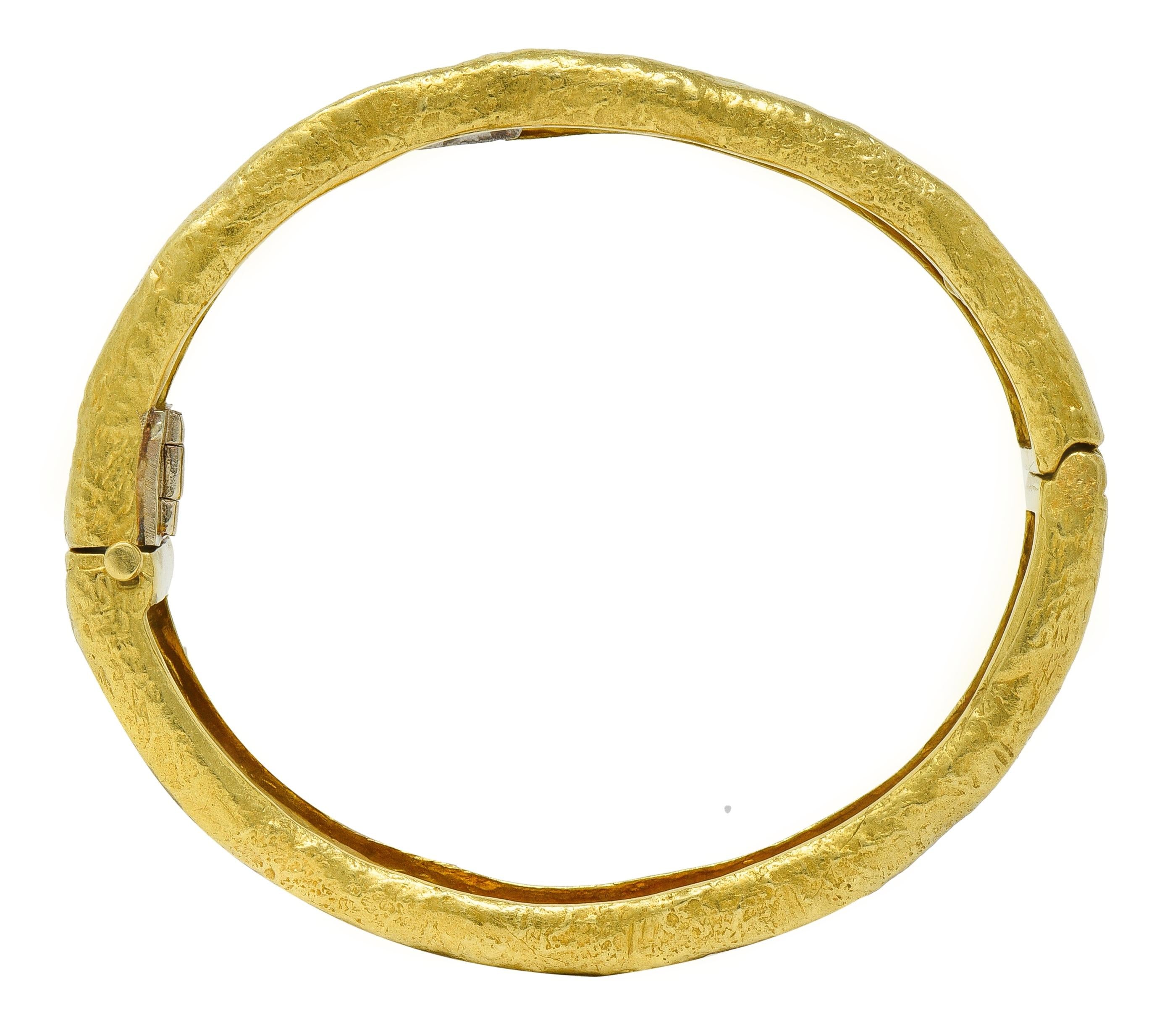 SeidenGang 1990's Diamond Platinum 18K Gold Vintage Egyptian Bangle Bracelet