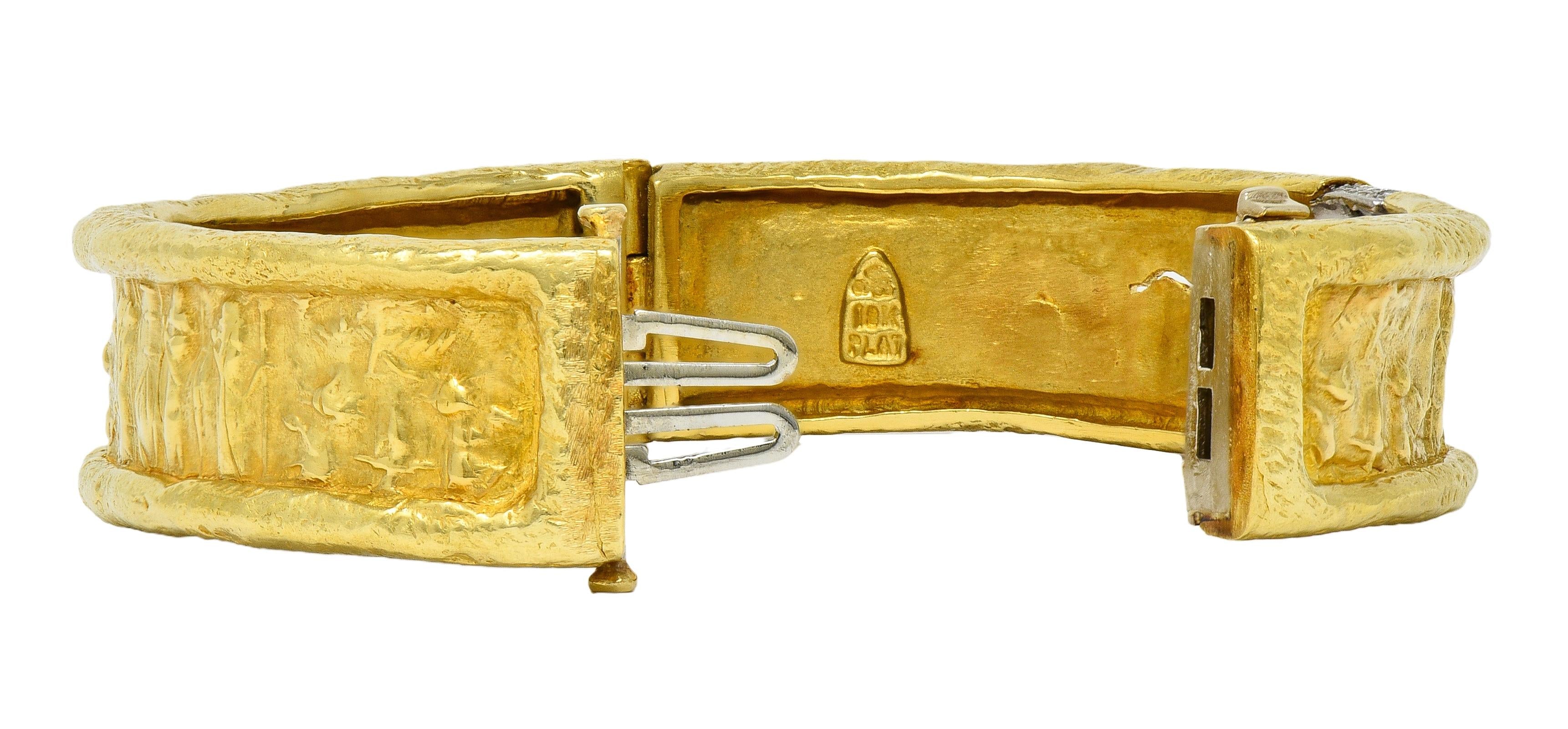 SeidenGang 1990's Diamond Platinum 18K Gold Vintage Egyptian Bangle Bracelet