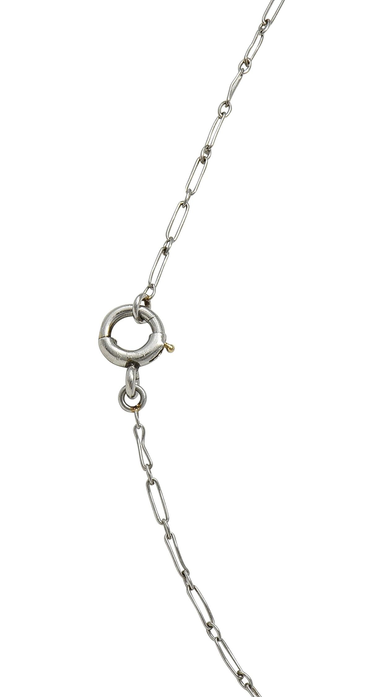 Early Art Deco Moonstone Diamond Platinum Antique Filigree Station Drop Necklace