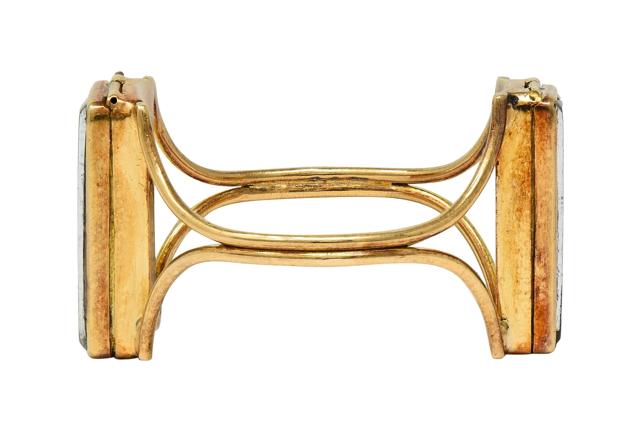 Georgian Quartz 14K Yellow Gold Antique Playing Card Double Compartment Ring