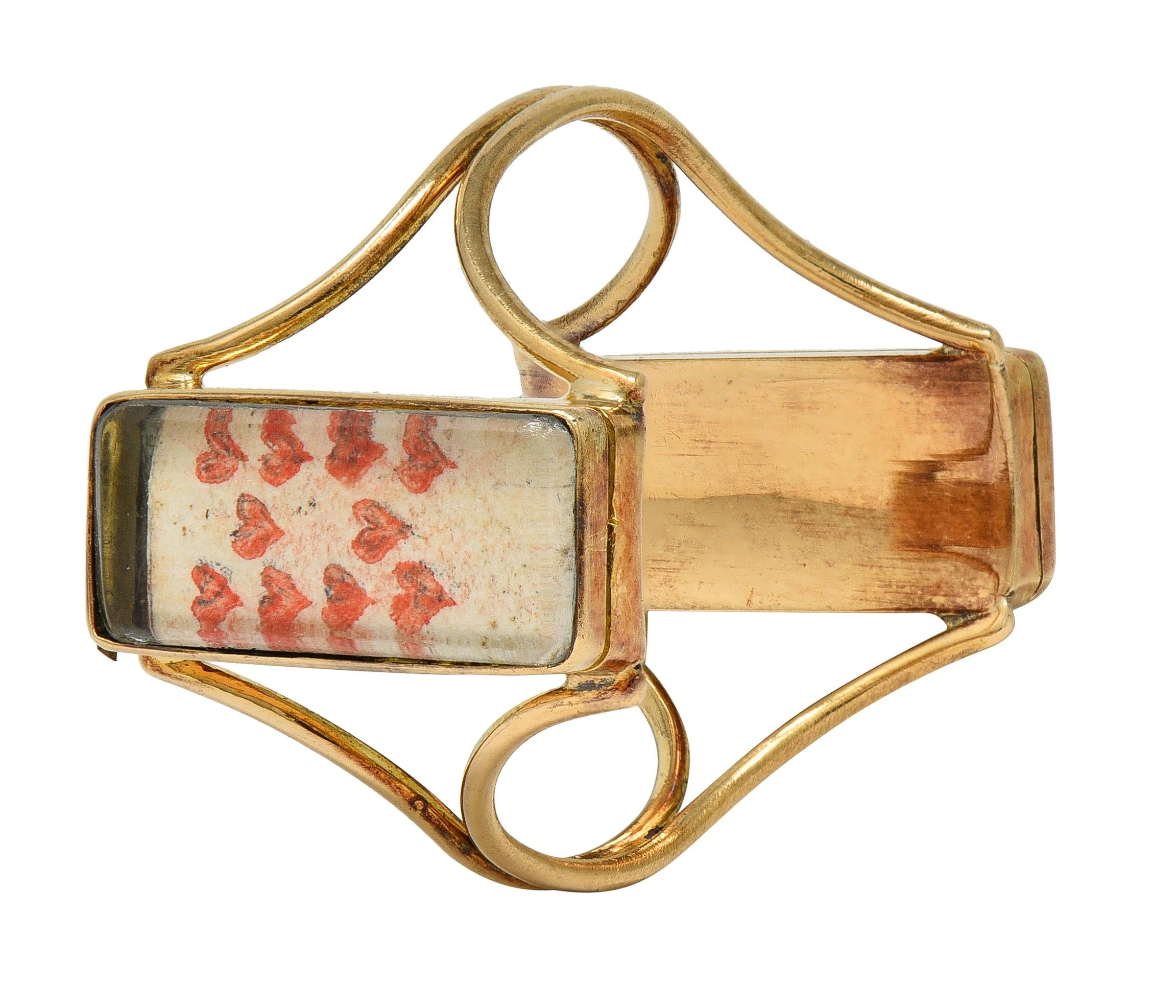 Georgian Quartz 14K Yellow Gold Antique Playing Card Double Compartment Ring