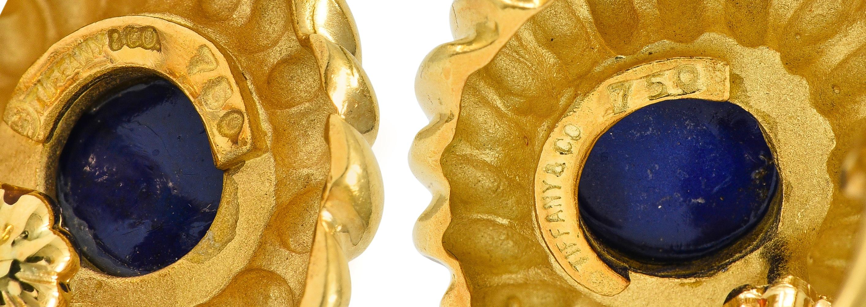 Tiffany & Co. 1960's Lapis Lazuli 18K Gold Vintage Floral Ear-Clip Earrings