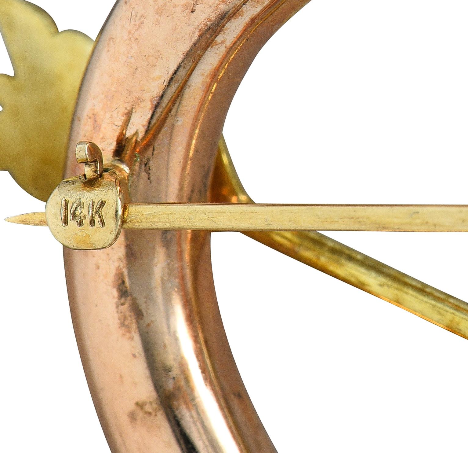 Retro 14 Karat Two-Tone Gold Vintage Heart Arrow Brooch