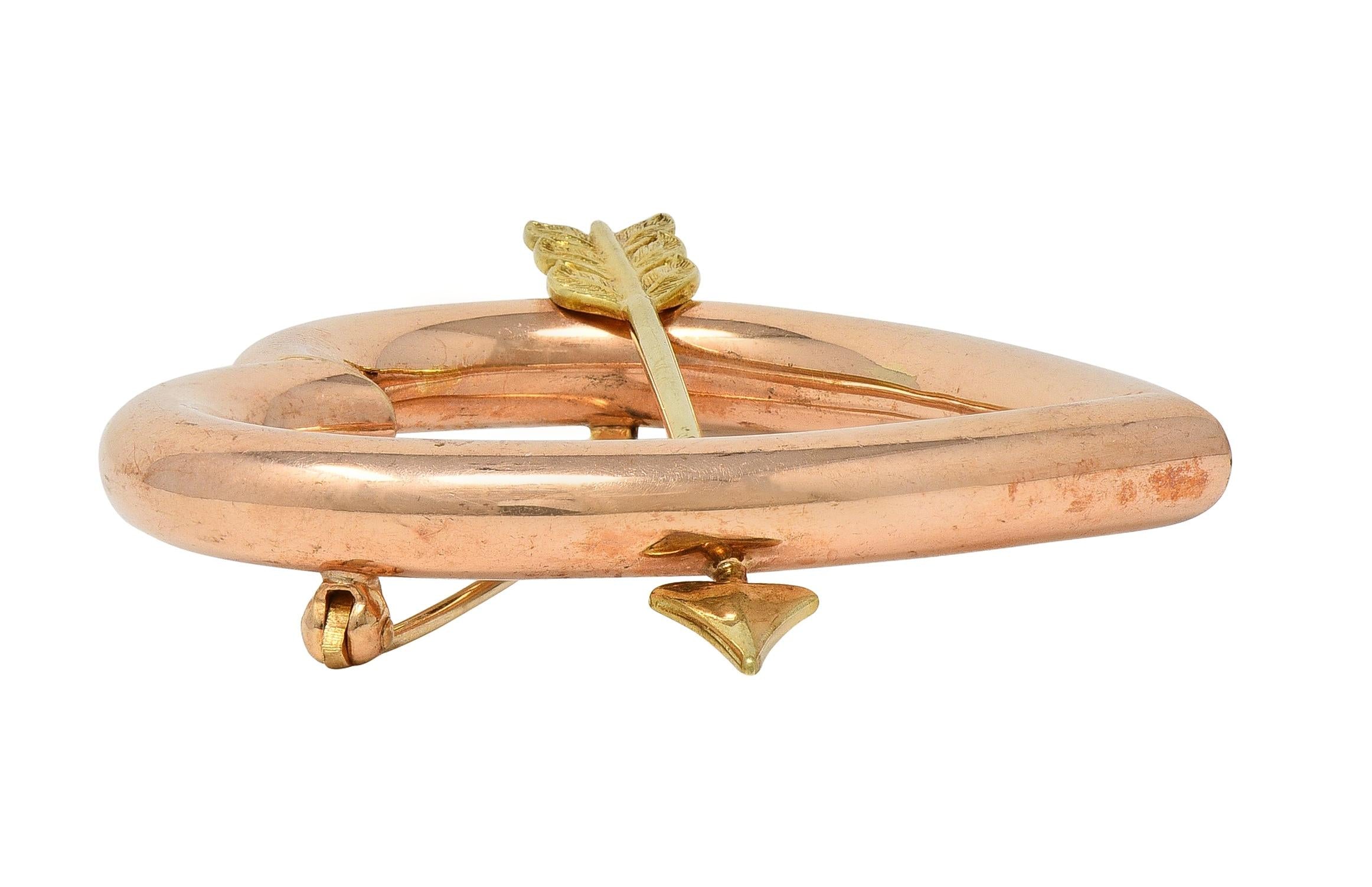 Retro 14 Karat Two-Tone Gold Vintage Heart Arrow Brooch