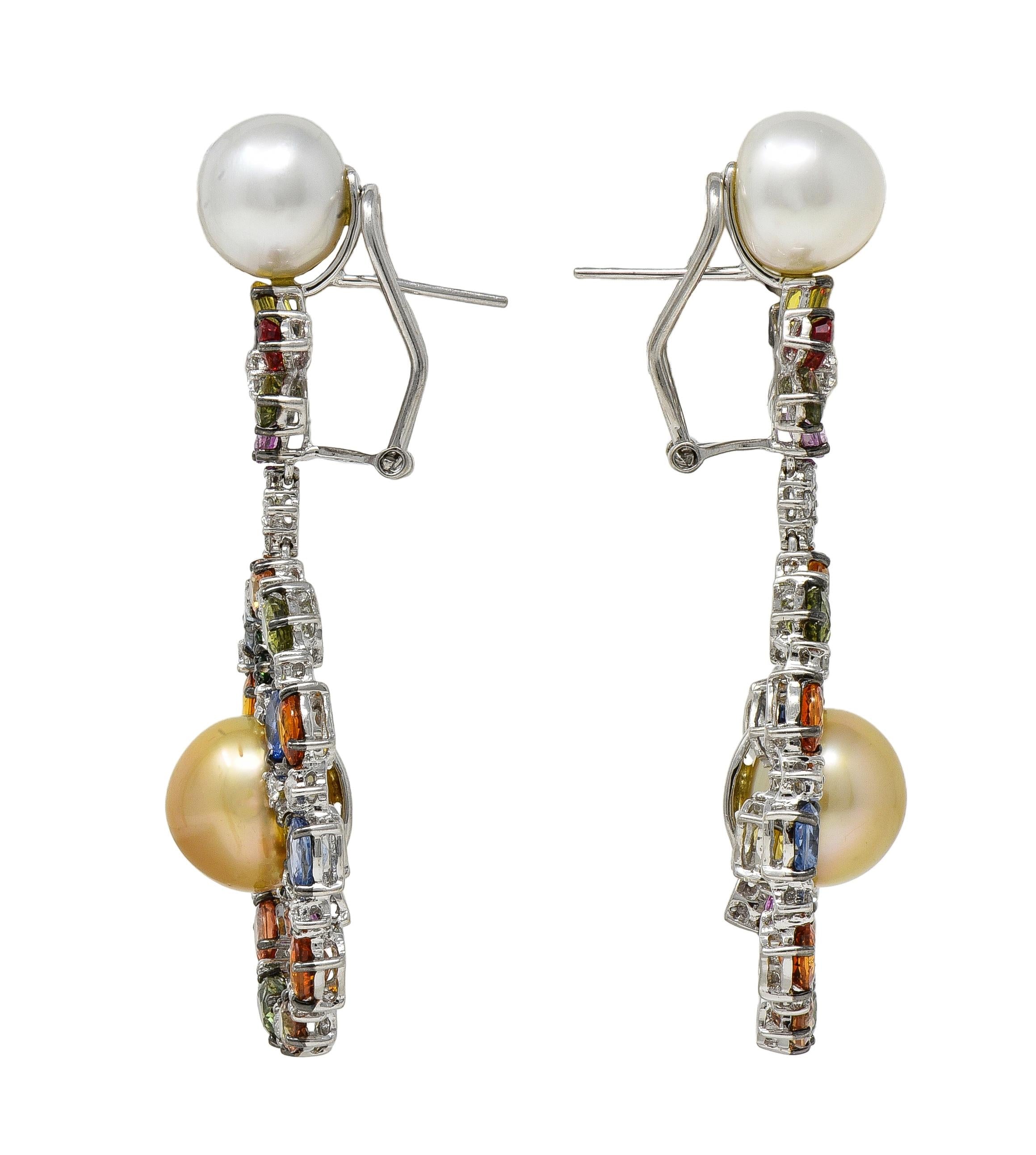 Contemporary Pearl Party Sapphire Diamond 18K White Gold Vintage Earrings
