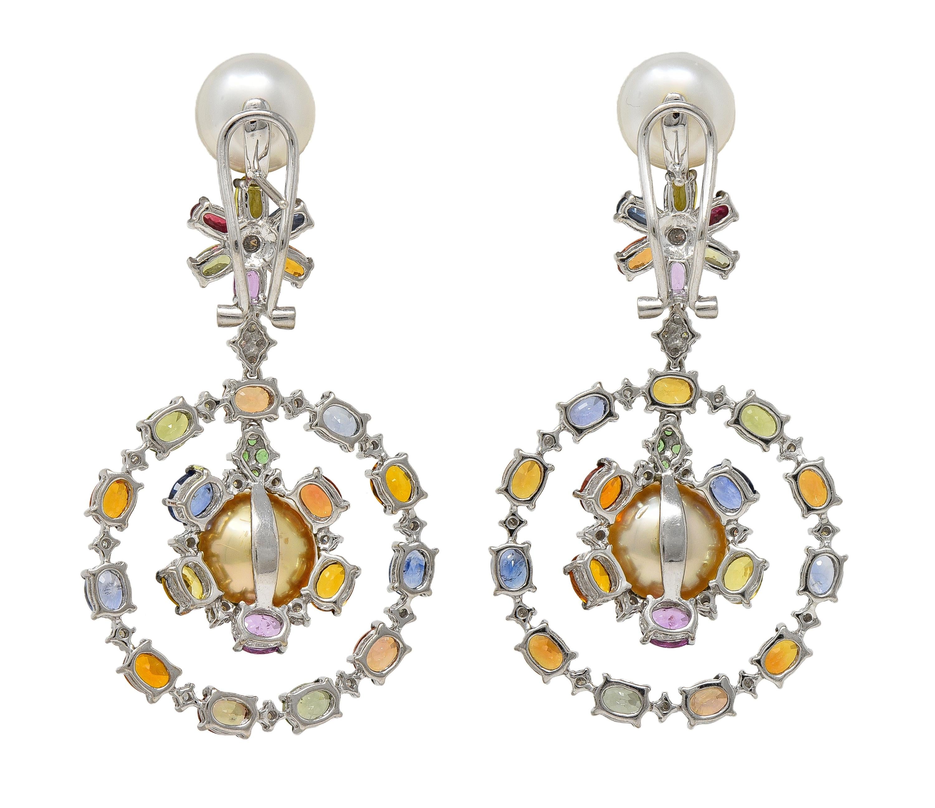 Contemporary Pearl Party Sapphire Diamond 18K White Gold Vintage Earrings