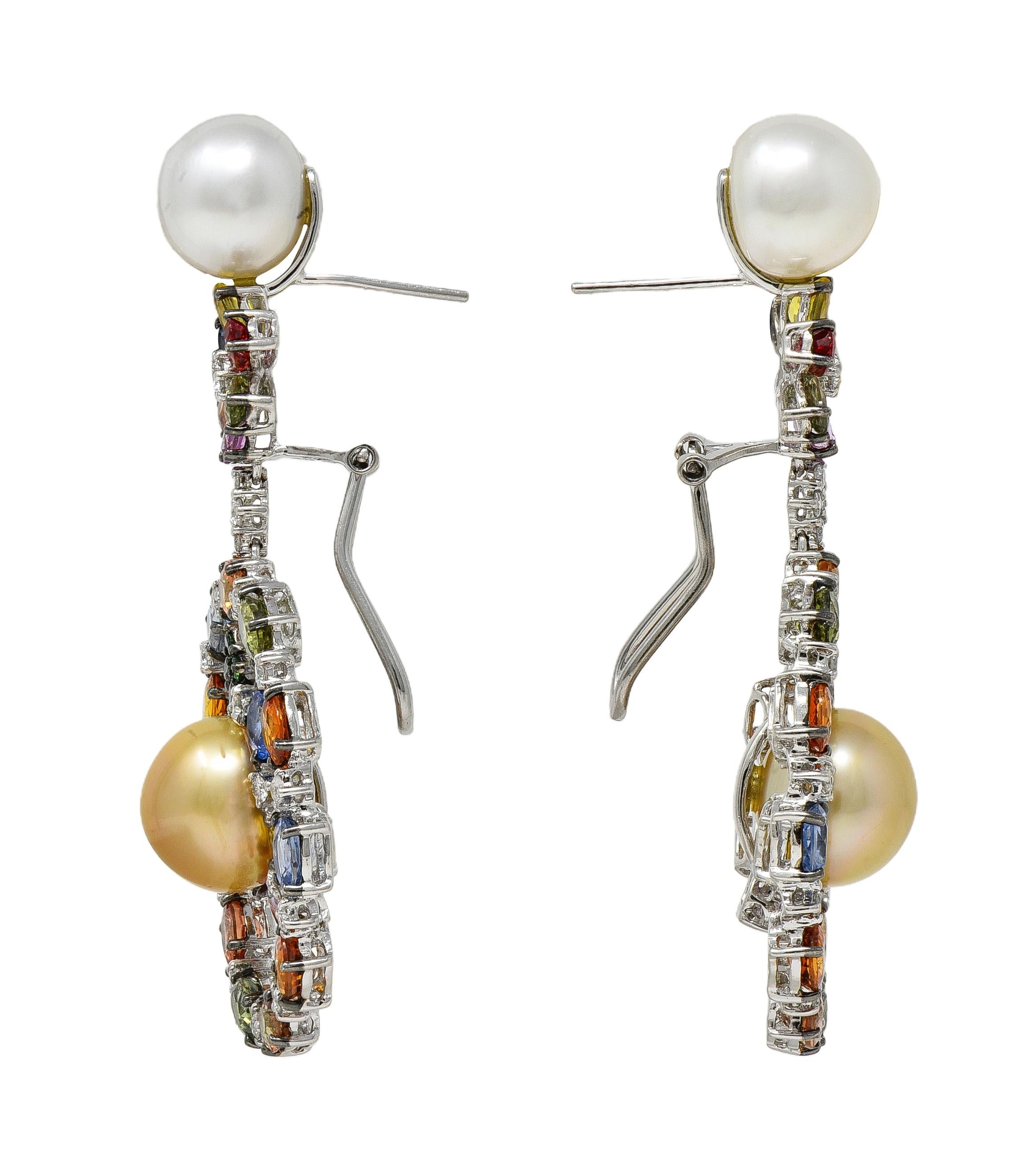 Contemporary Pearl Party Sapphire Diamond 18K White Gold Vintage Earrings