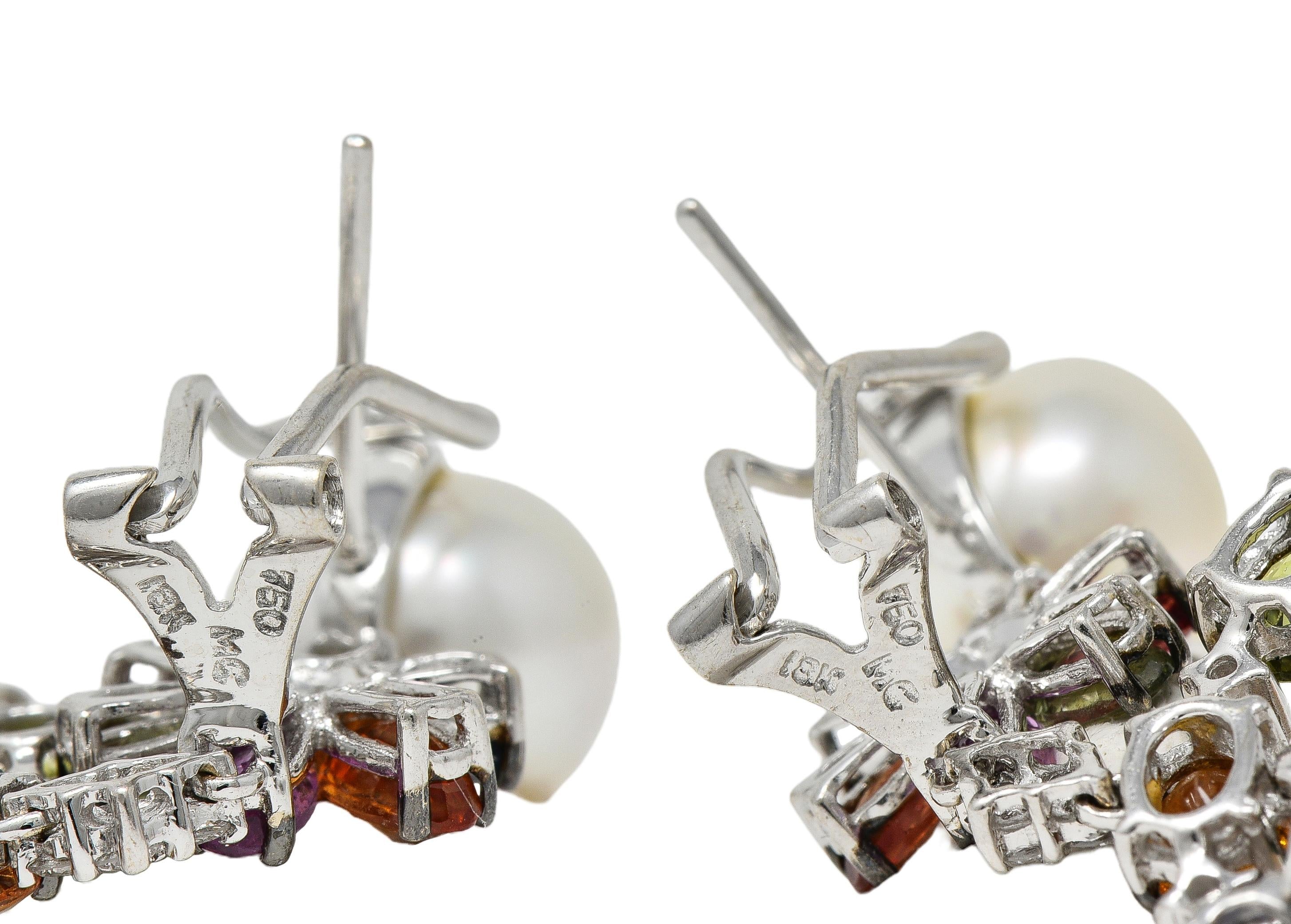 Contemporary Pearl Party Sapphire Diamond 18K White Gold Vintage Earrings