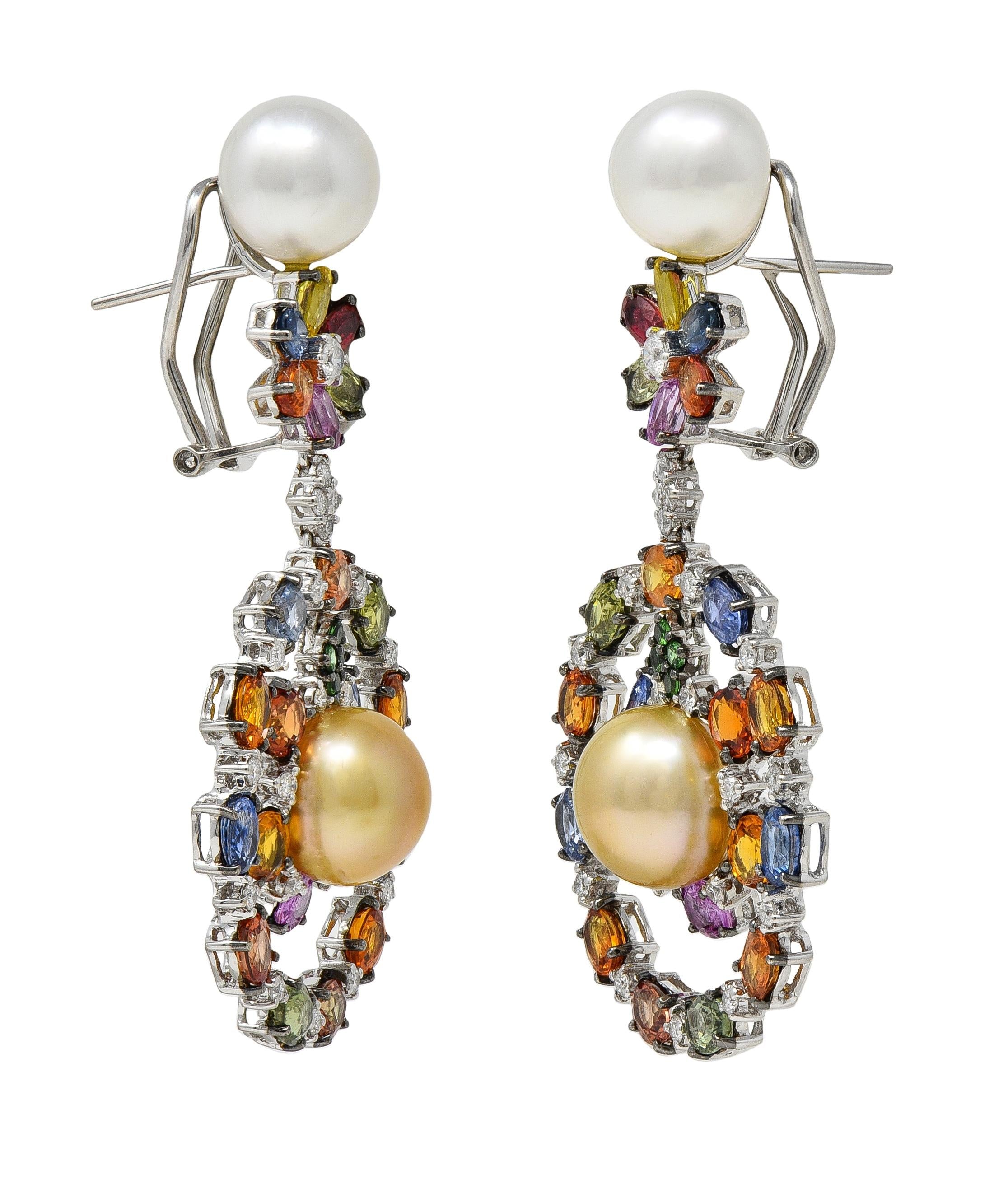 Contemporary Pearl Party Sapphire Diamond 18K White Gold Vintage Earrings