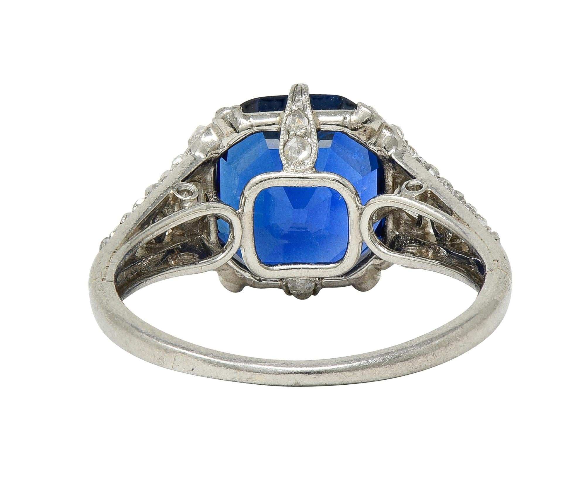 French Art Deco 4.37 CTW No Heat Burma Sapphire Platinum Antique Burmese Ring
