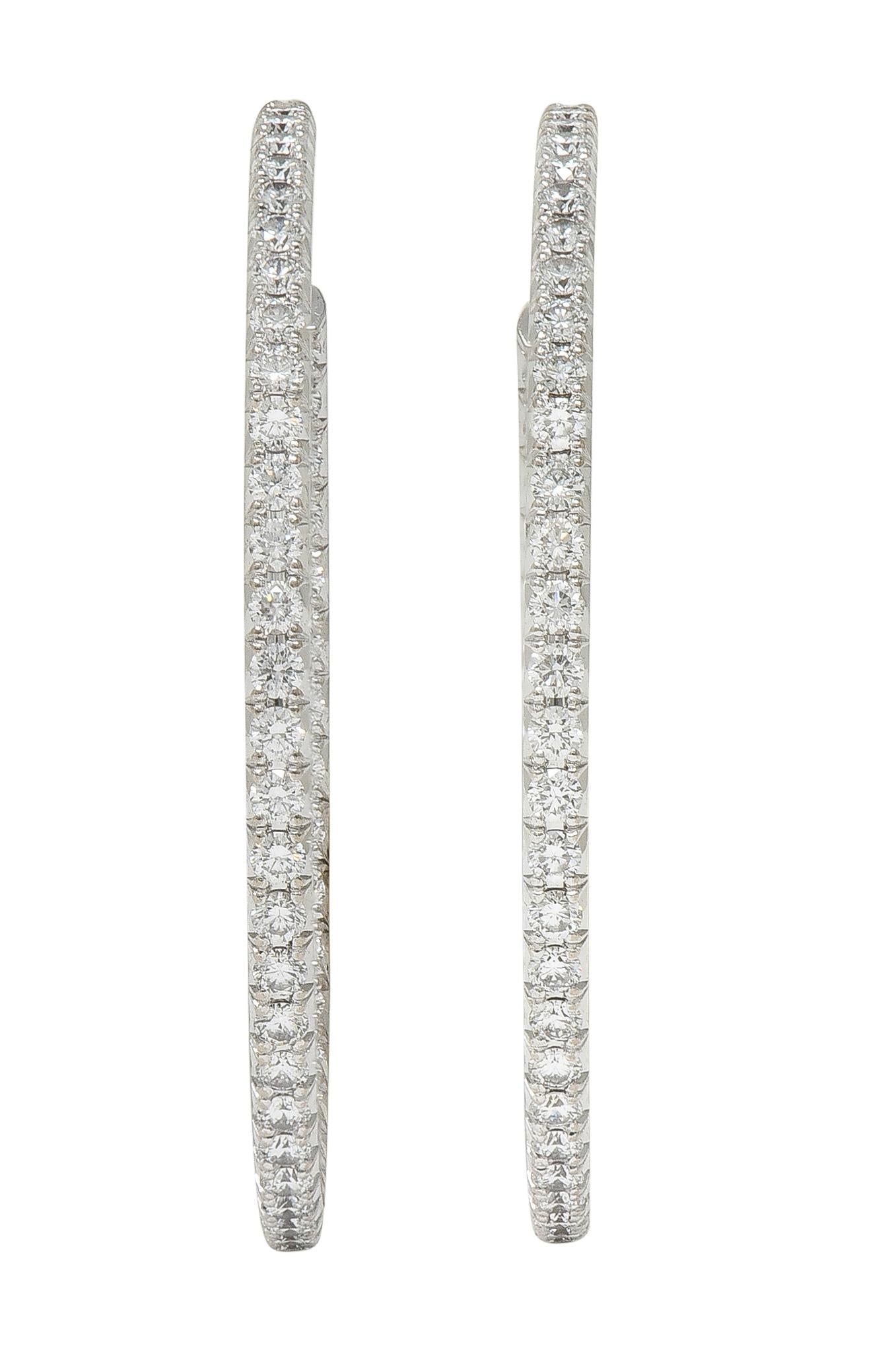 Tiffany & Co. 1.38 CTW Diamond 18K Gold 30.0 MM Inside Outside Hoop Earrings