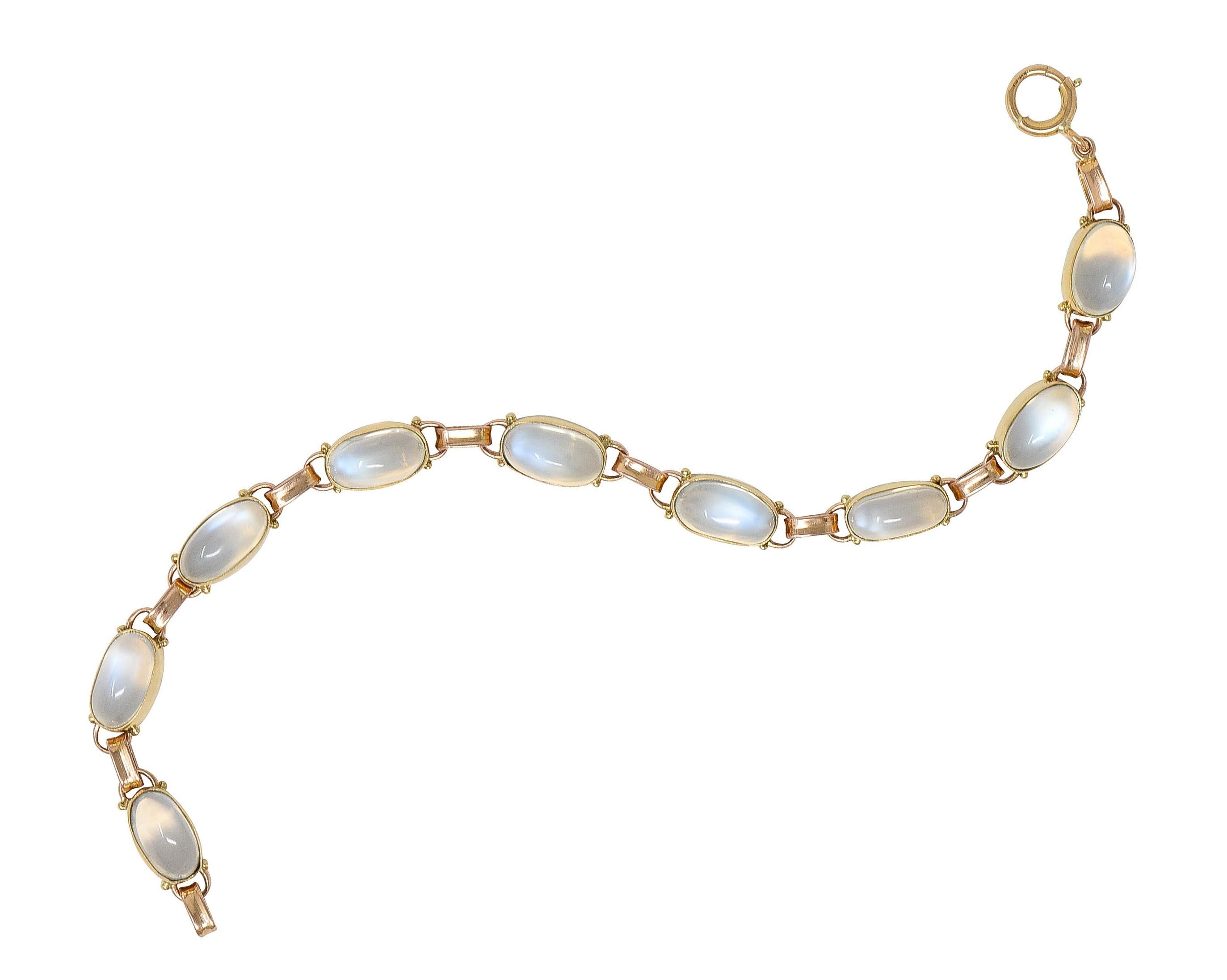 Binder Bros. Retro Moonstone 14 Karat Two-Tone Gold Vintage Link Bracelet