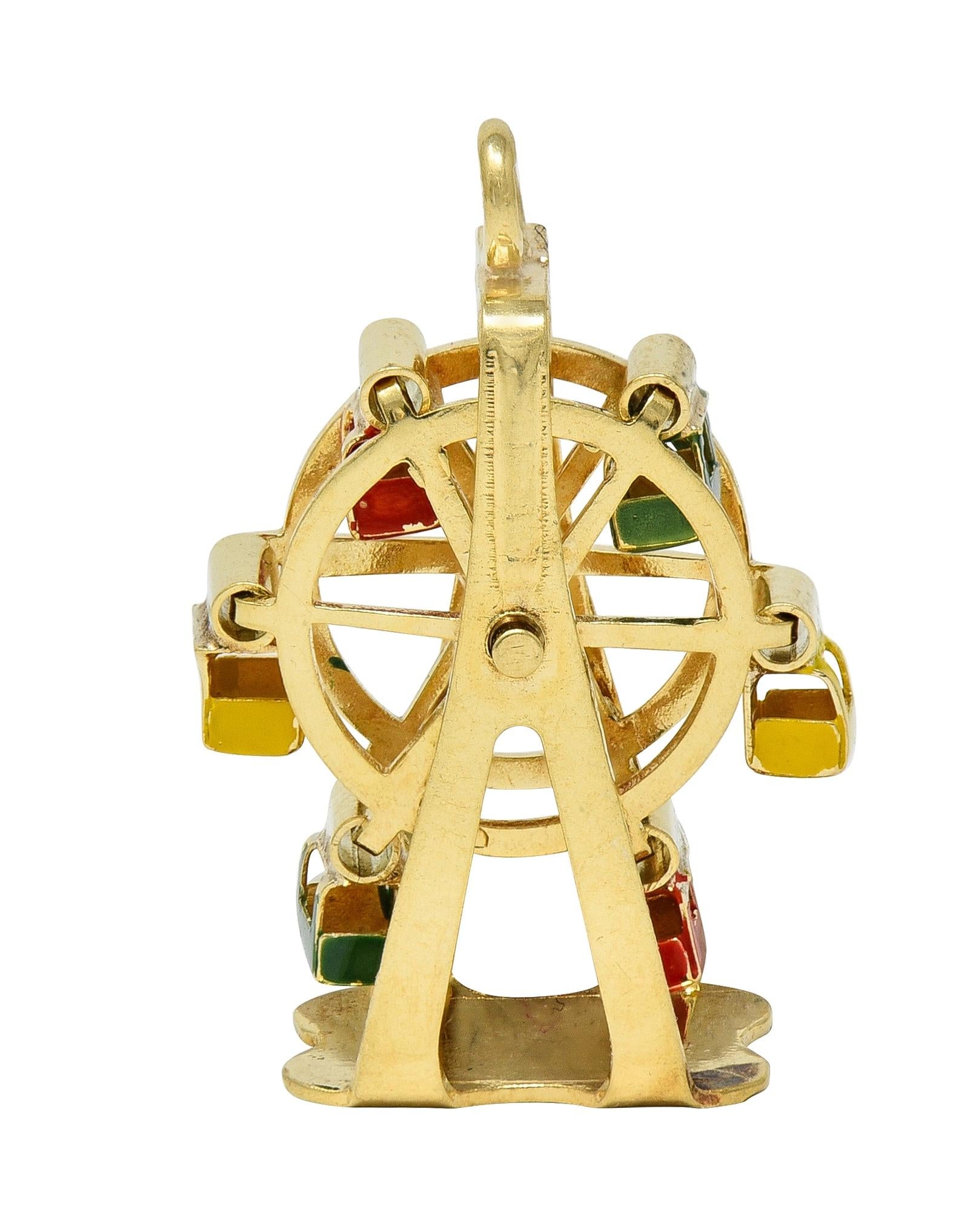 1960's Enamel 14 Karat Yellow Gold Vintage Ferris Wheel Pendant Charm