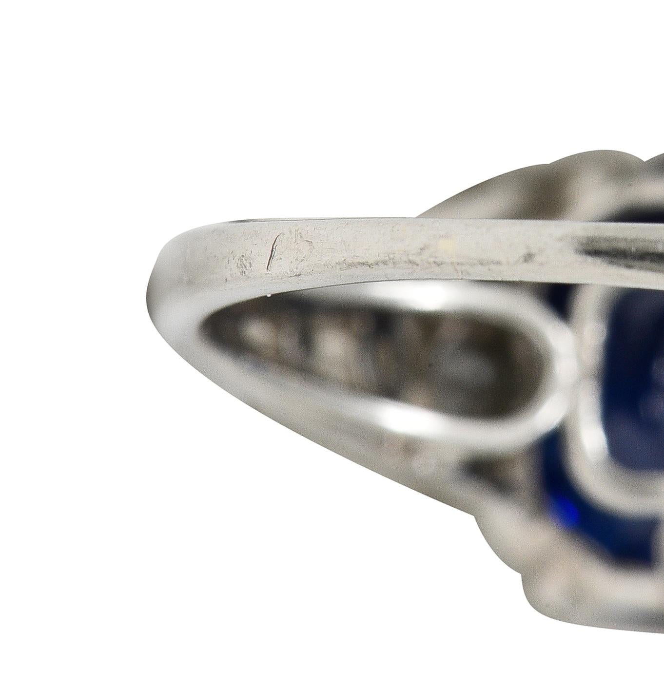 French Art Deco 4.37 CTW No Heat Burma Sapphire Platinum Antique Burmese Ring