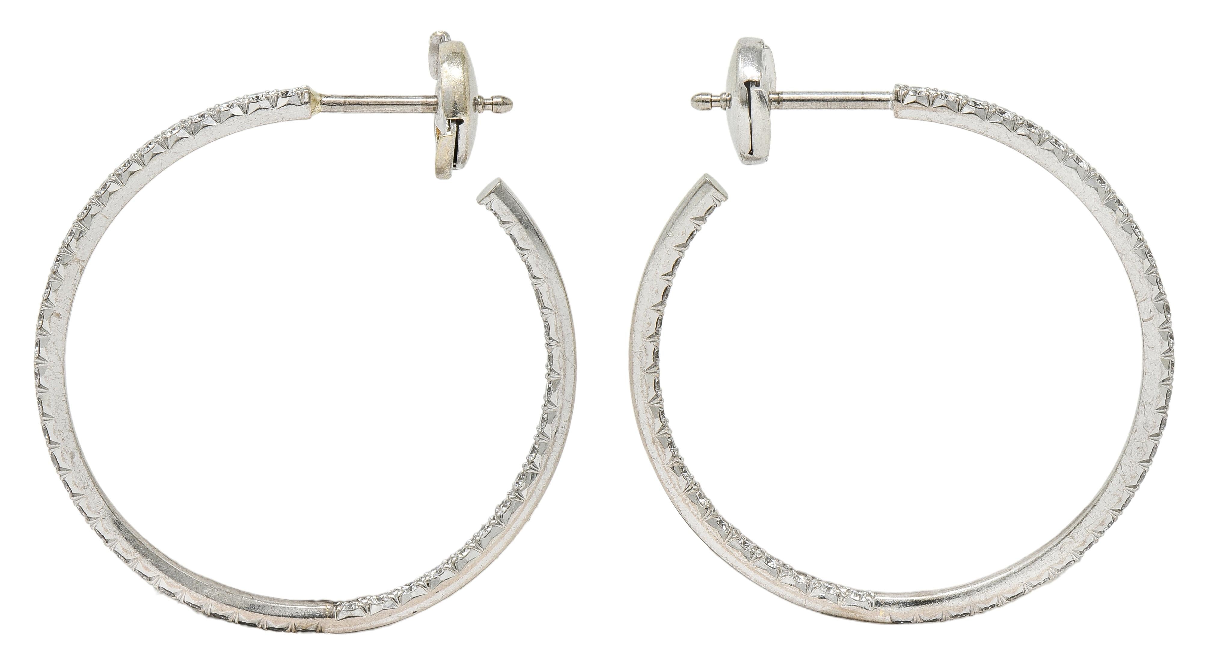 Tiffany & Co. 1.38 CTW Diamond 18K Gold 30.0 MM Inside Outside Hoop Earrings