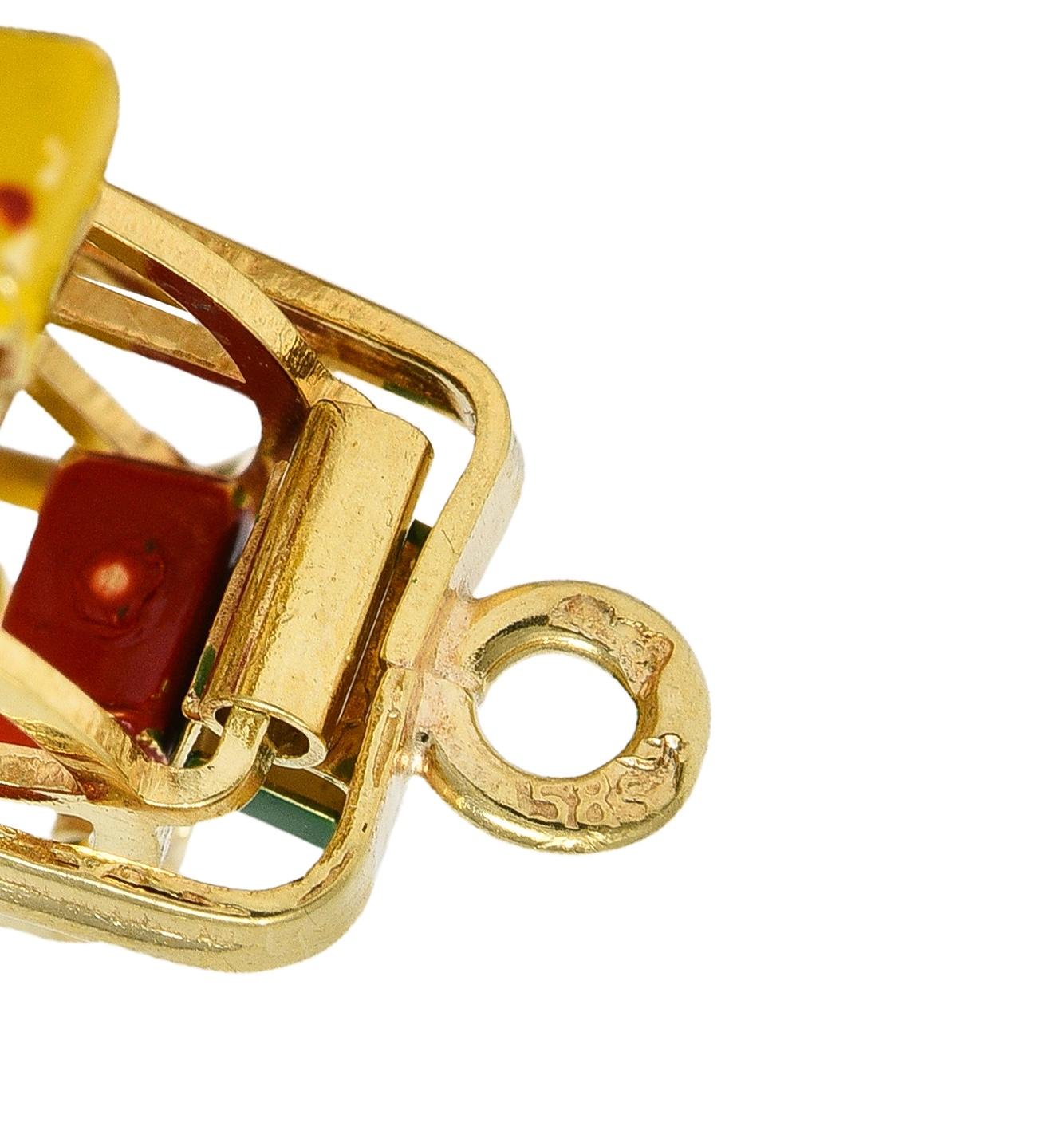 1960's Enamel 14 Karat Yellow Gold Vintage Ferris Wheel Pendant Charm