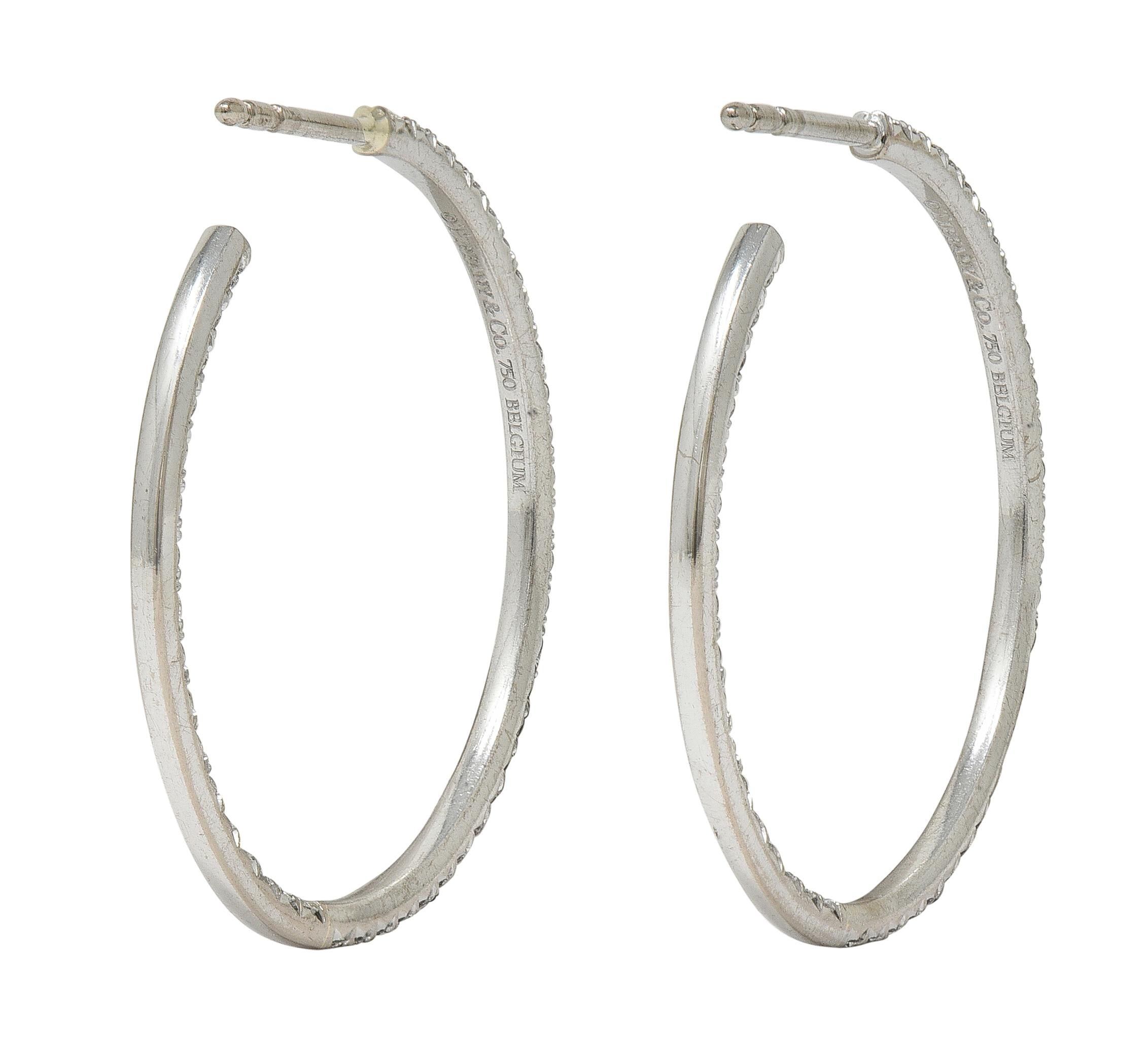 Tiffany & Co. 1.38 CTW Diamond 18K Gold 30.0 MM Inside Outside Hoop Earrings