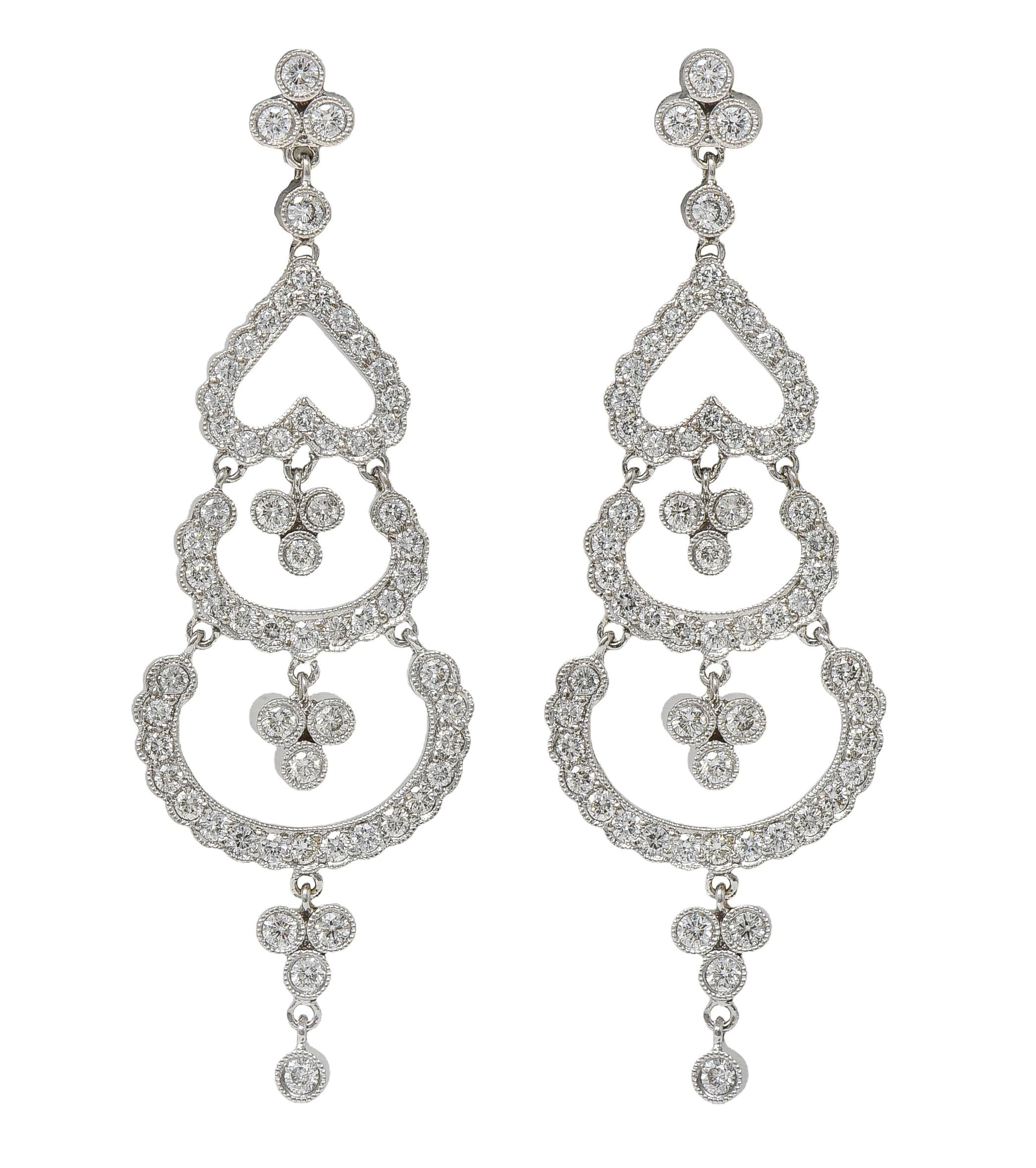 Contemporary 3.60 CTW Diamond 18 Karat White Gold Chandelier Drop Earrings