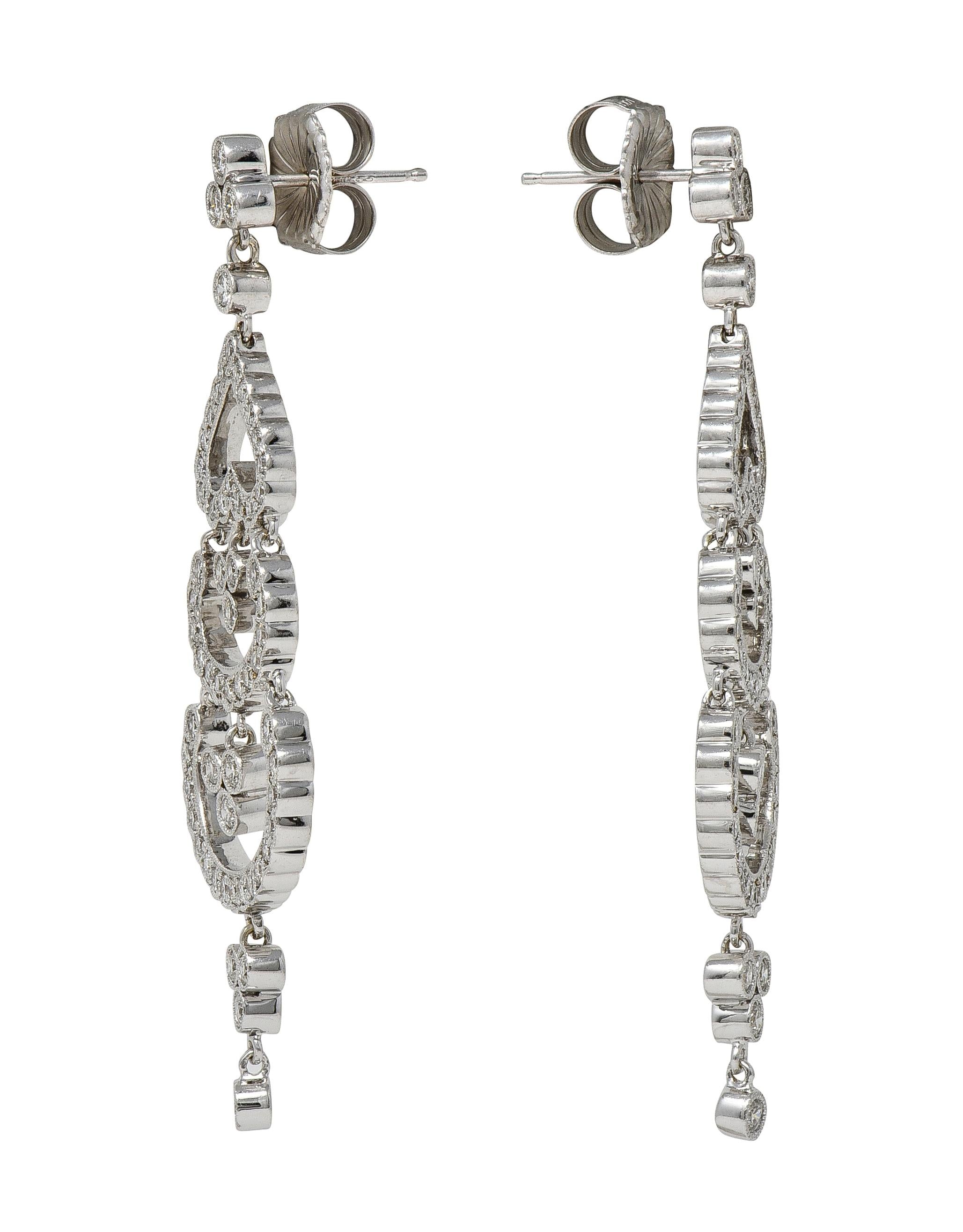 Contemporary 3.60 CTW Diamond 18 Karat White Gold Chandelier Drop Earrings