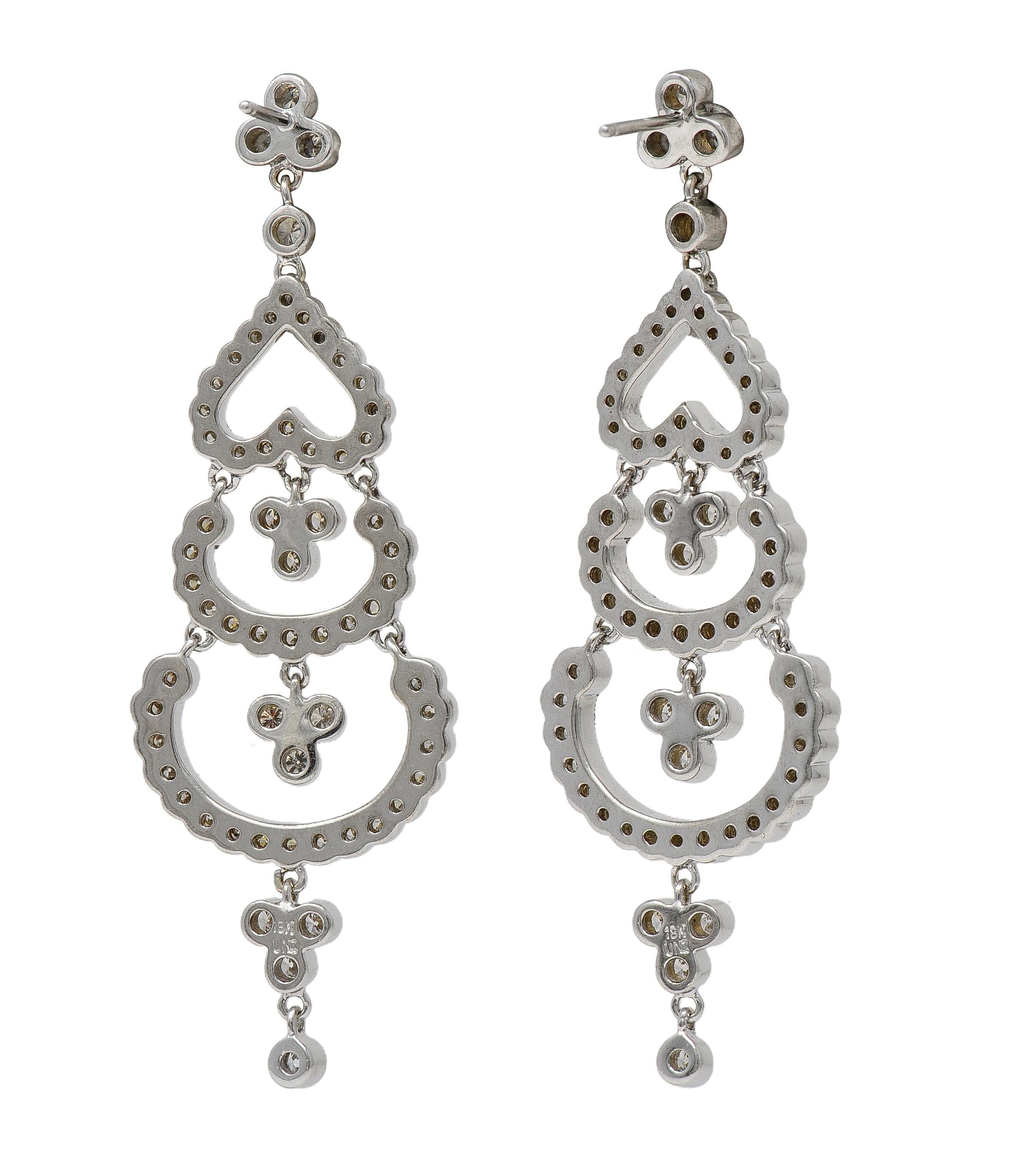 Contemporary 3.60 CTW Diamond 18 Karat White Gold Chandelier Drop Earrings