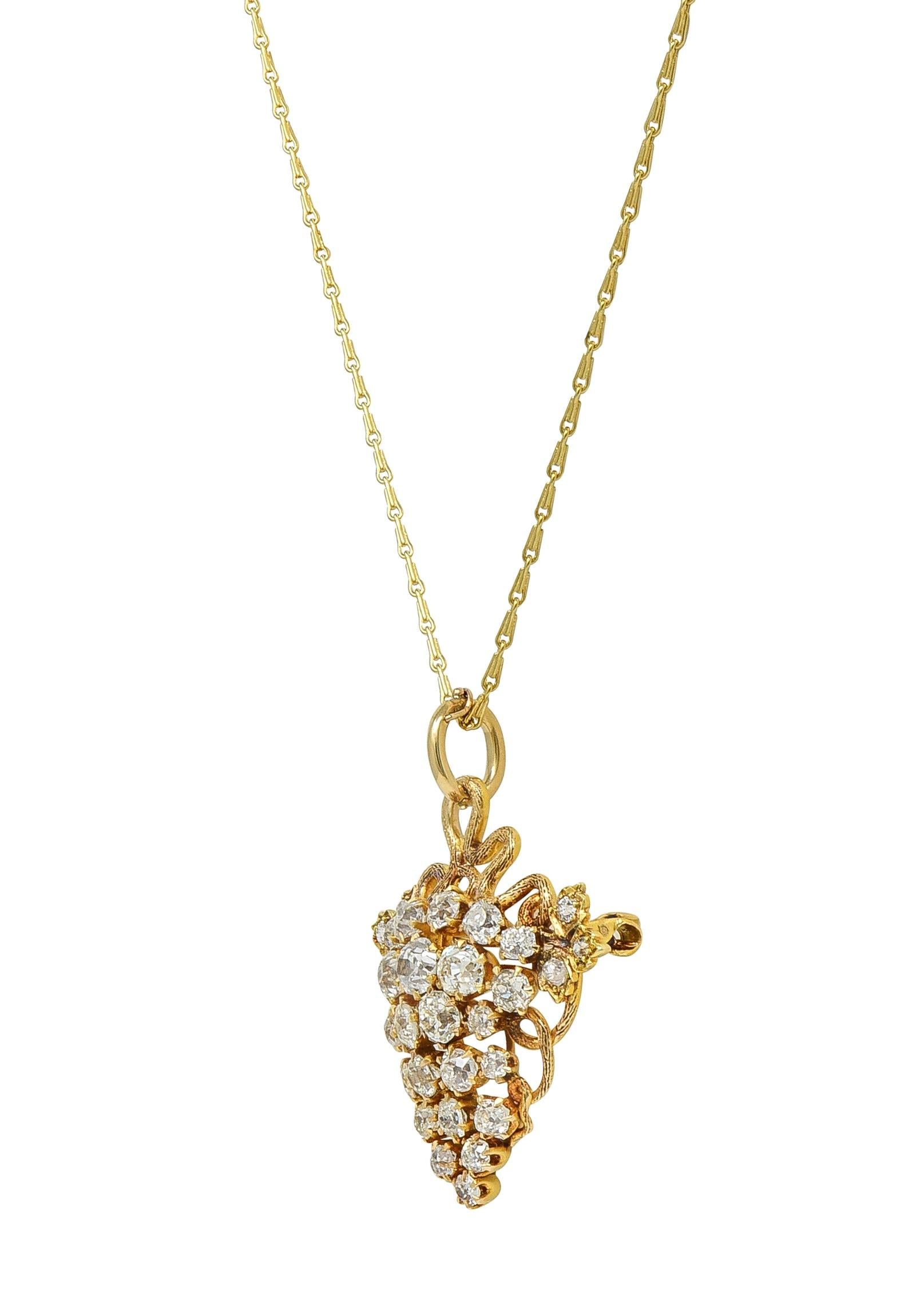 Victorian 3.00 CTW Diamond 14 Karat Gold Antique Grape Brooch Pendant Necklace
