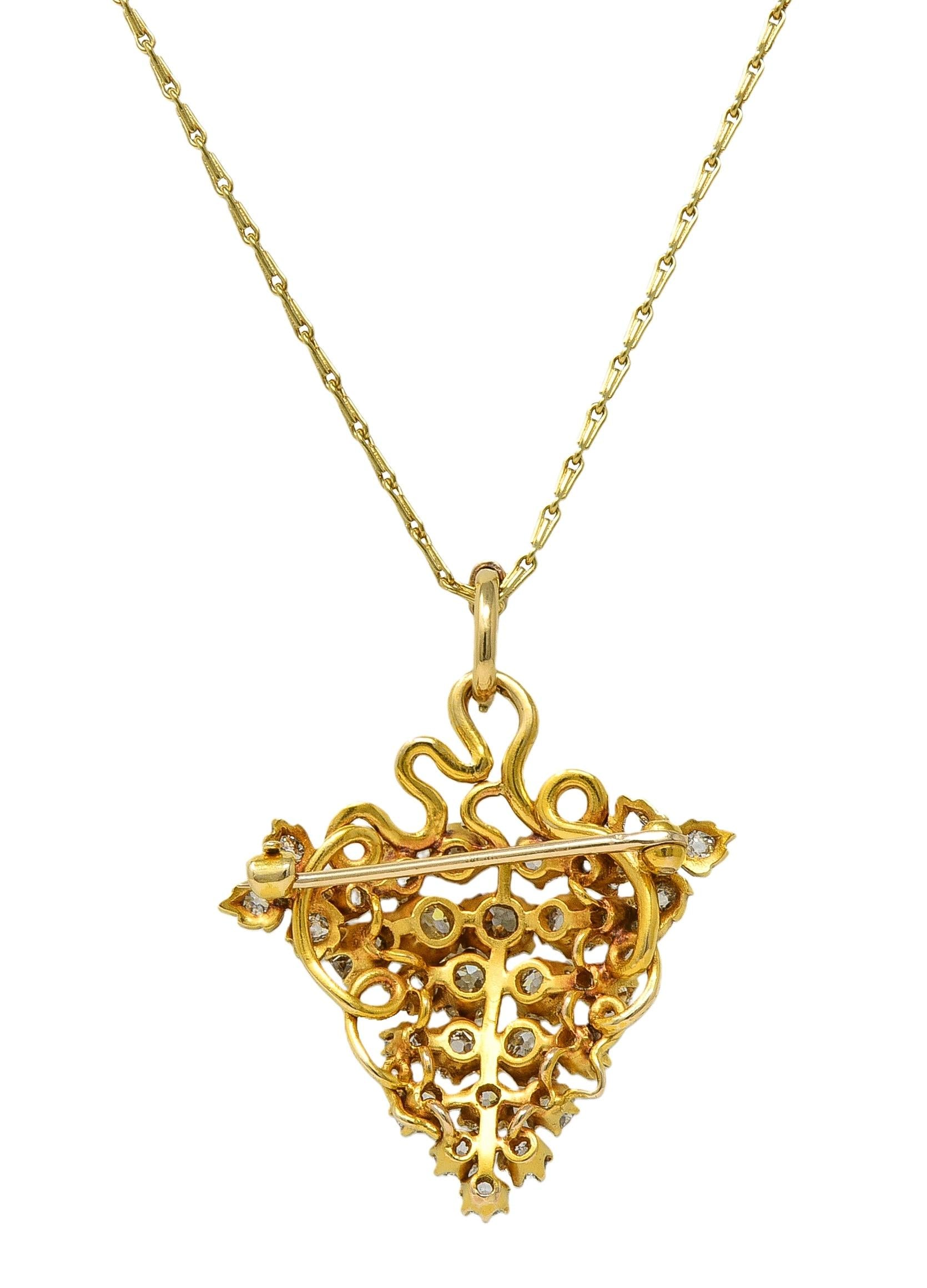 Victorian 3.00 CTW Diamond 14 Karat Gold Antique Grape Brooch Pendant Necklace