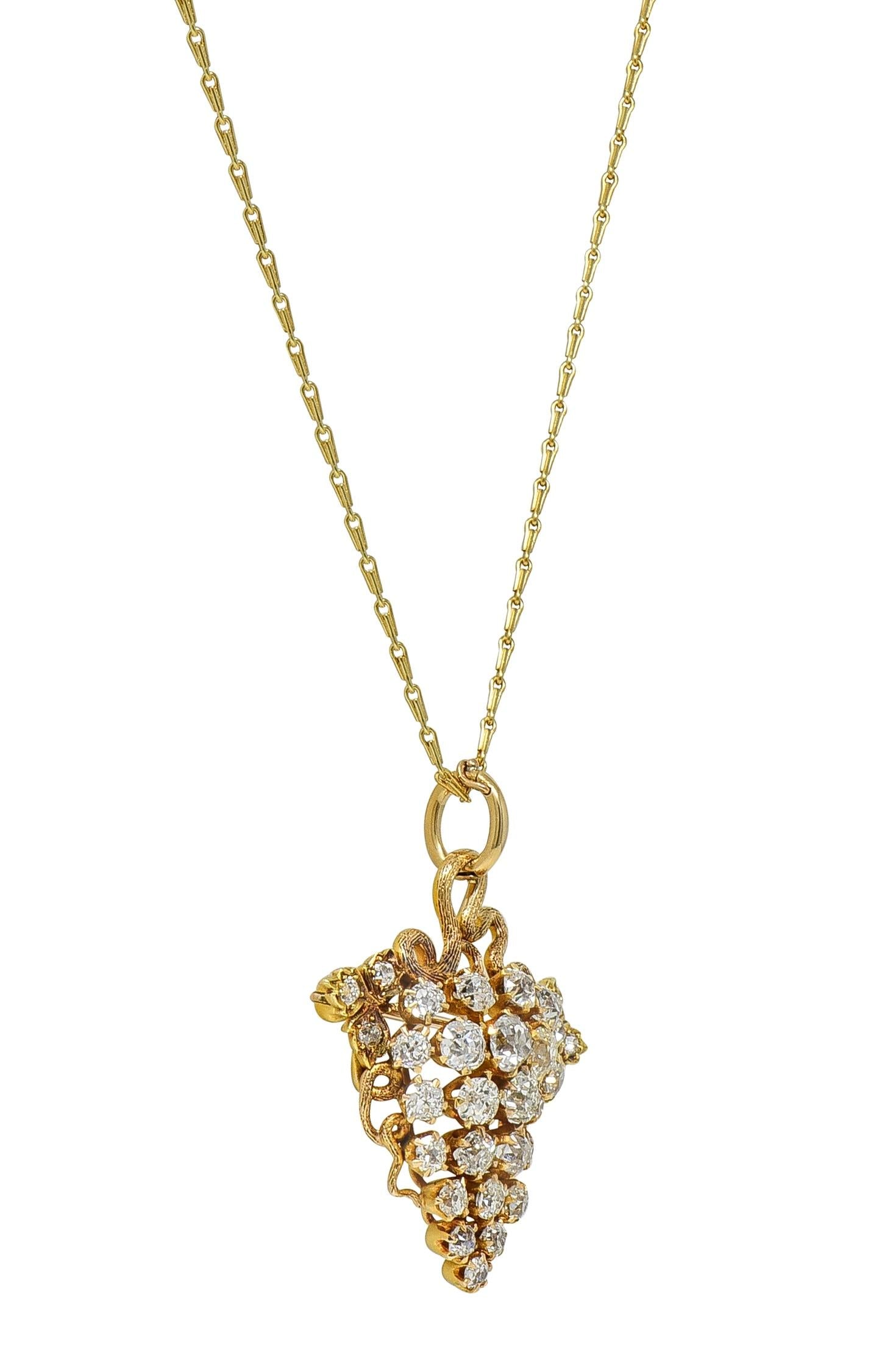 Victorian 3.00 CTW Diamond 14 Karat Gold Antique Grape Brooch Pendant Necklace