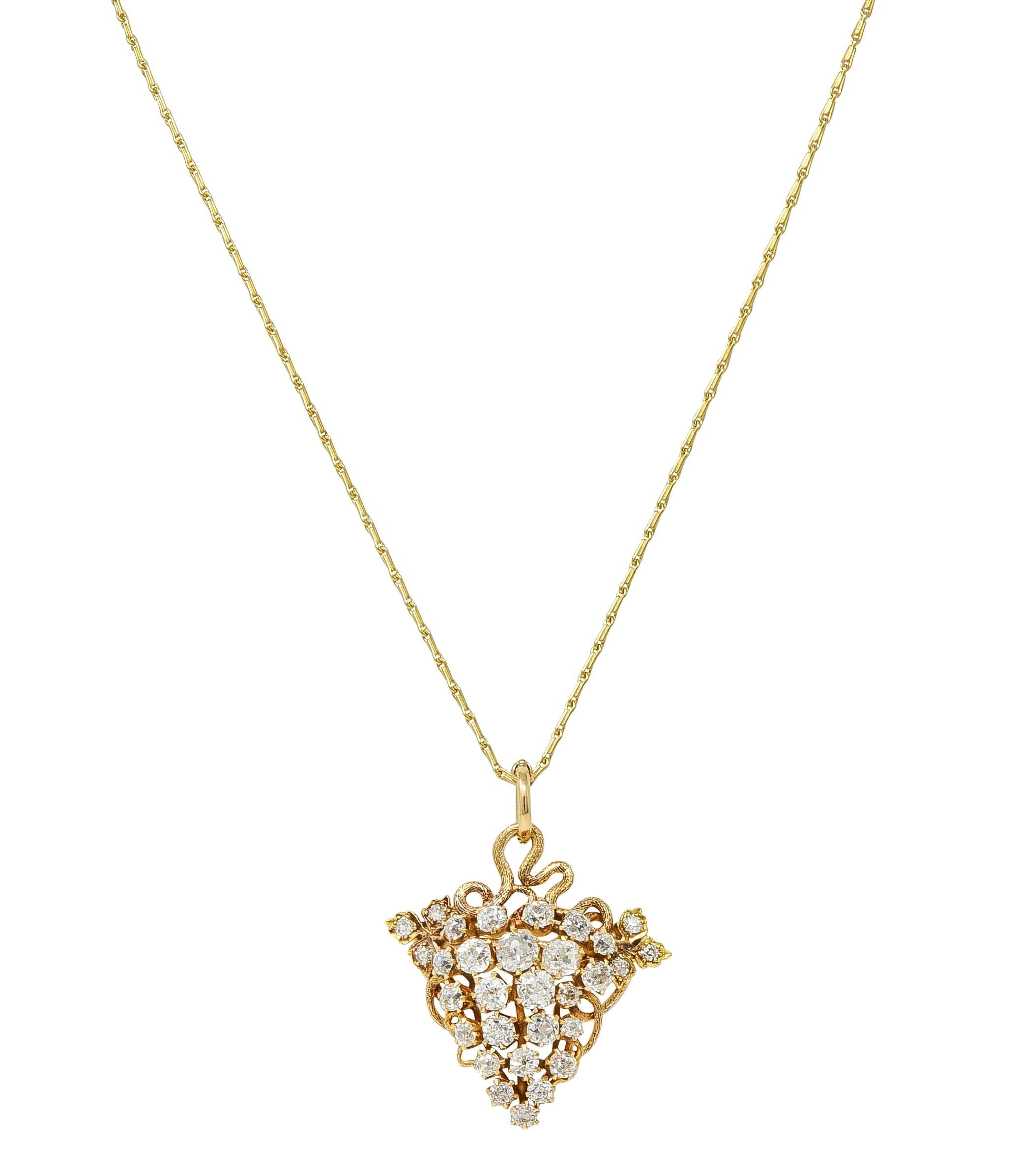 Victorian 3.00 CTW Diamond 14 Karat Gold Antique Grape Brooch Pendant Necklace
