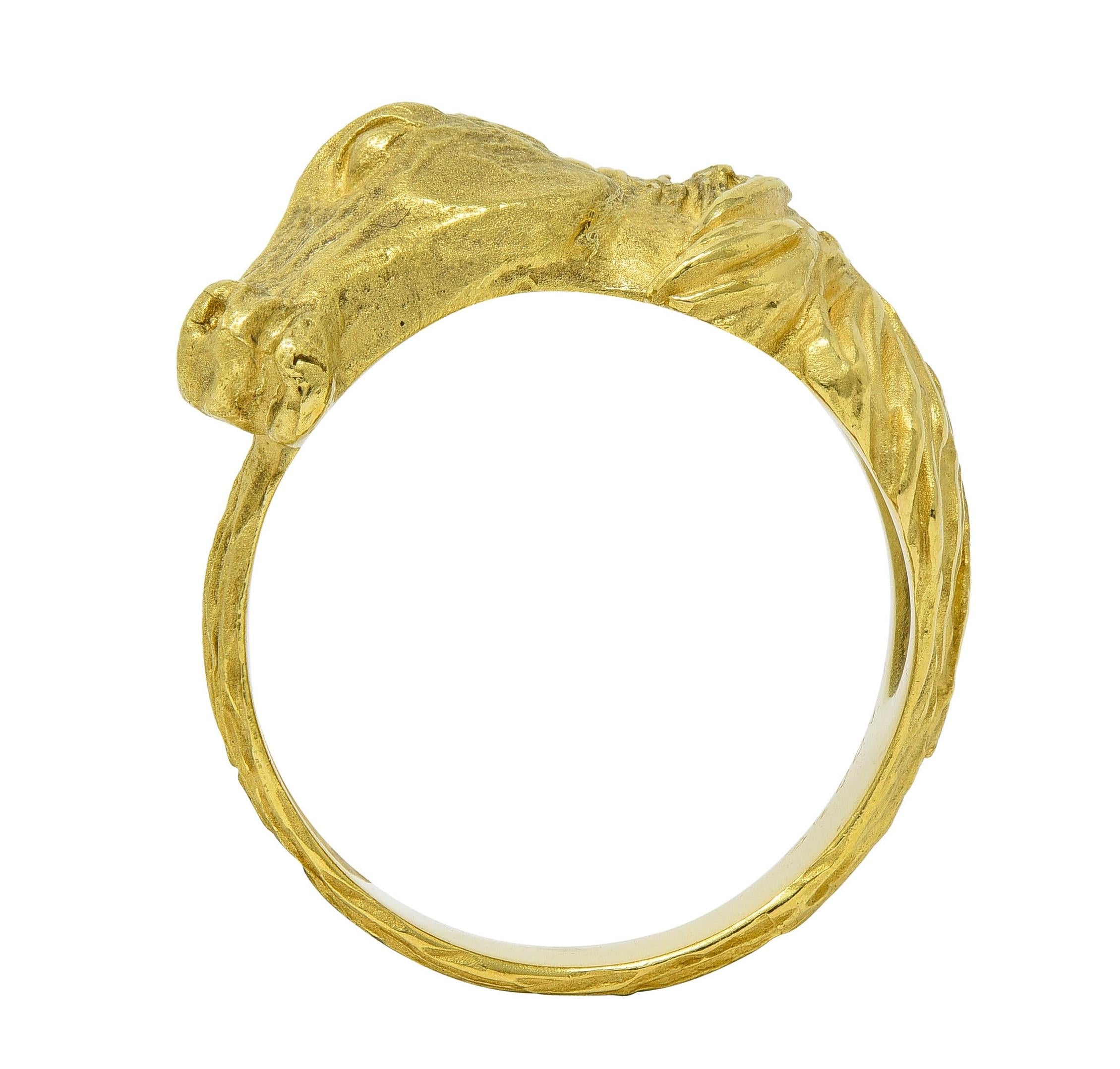 Hermès Paris 18 Karat Yellow Gold Vintage 1960's Horse Animal Ring