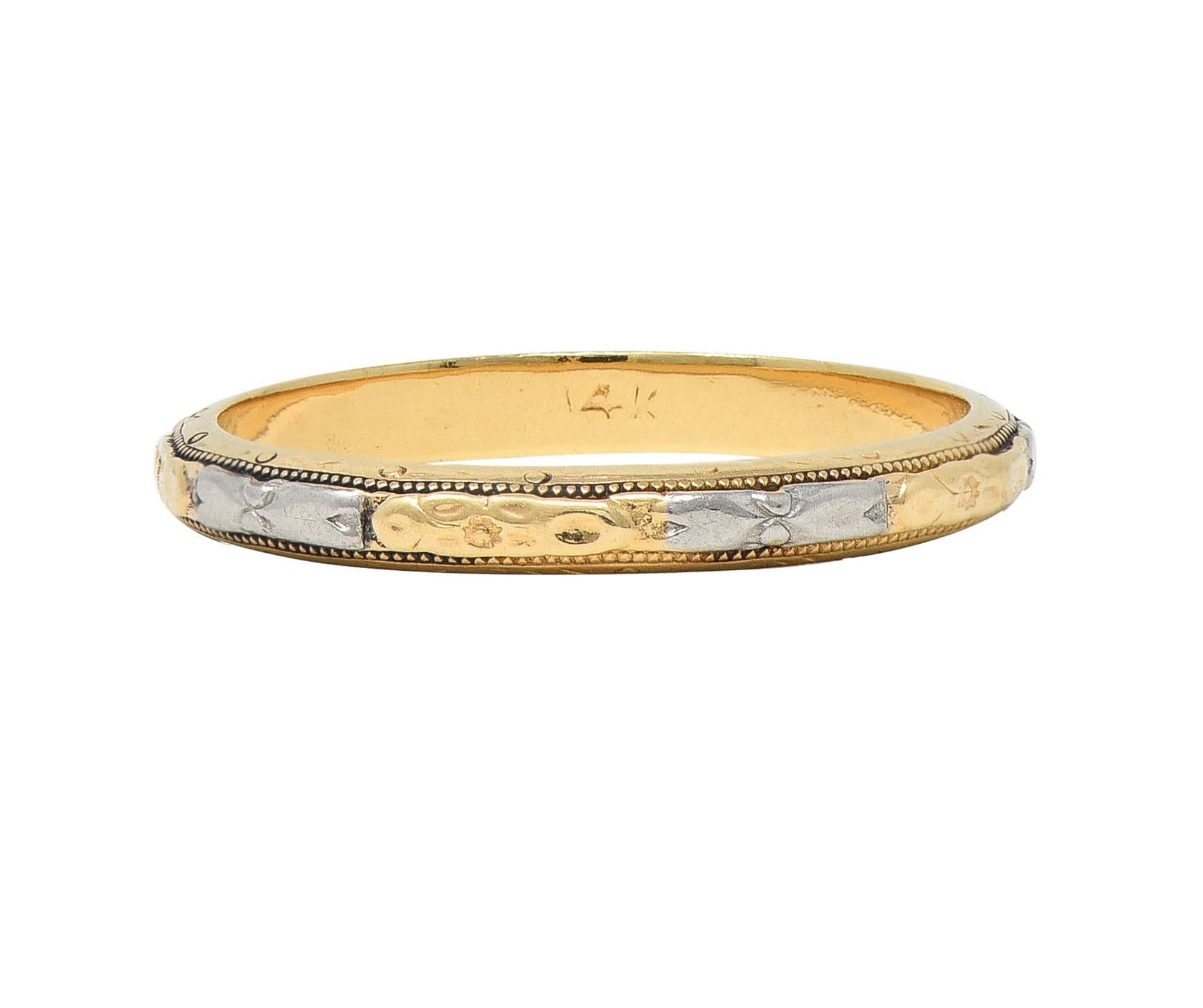 Art Deco Two-Tone 14 Karat Gold Vintage Orange Blossom Wedding Band Ring